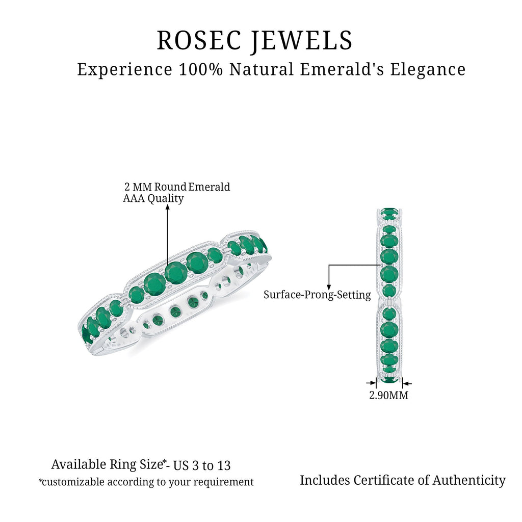 Emerald Eternity Band – Natural Emerald Wedding Ring With Milgrain Detail