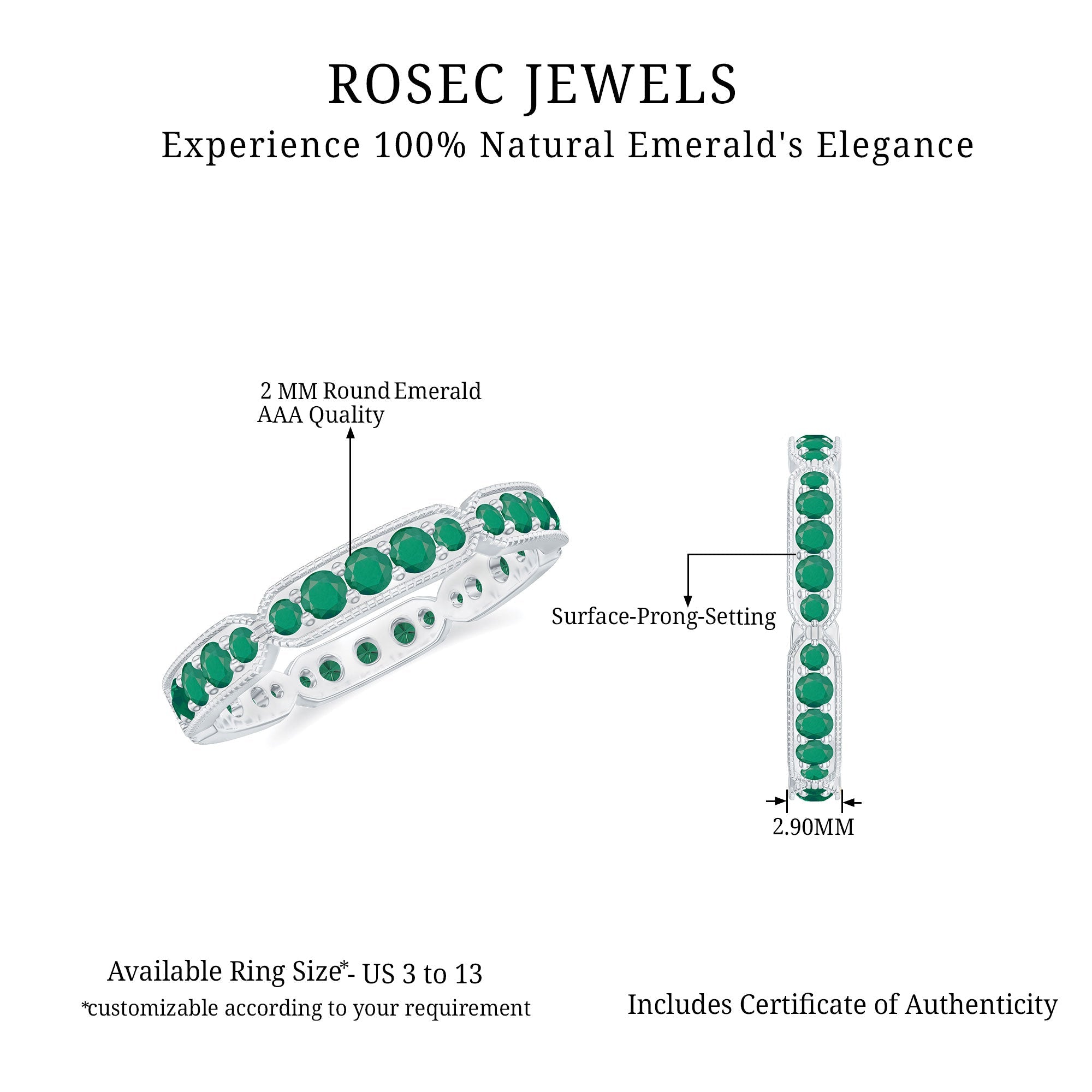 Emerald Eternity Band – Natural Emerald Wedding Ring With Milgrain Detail
