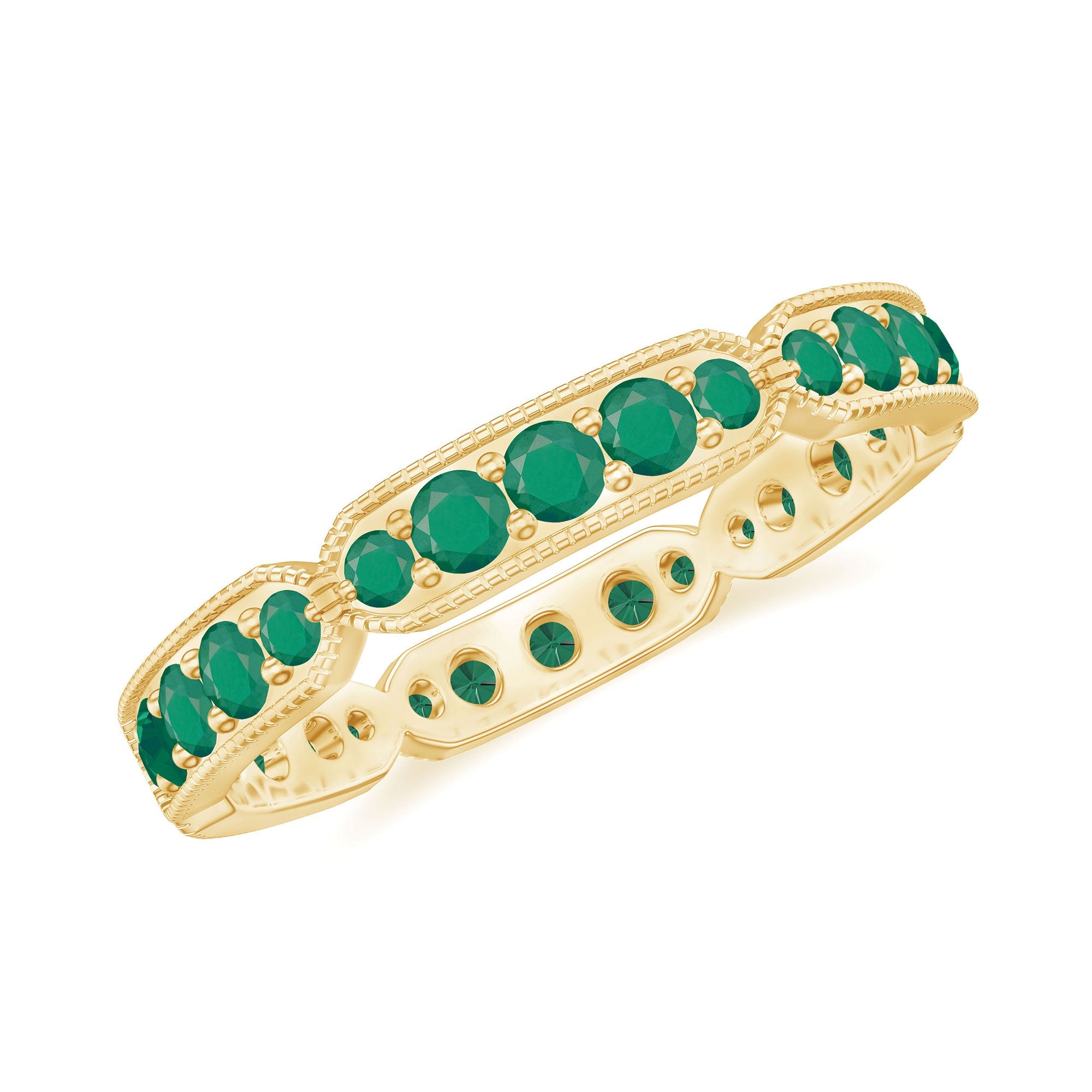 Emerald Eternity Band – Natural Emerald Wedding Ring With Milgrain Detail