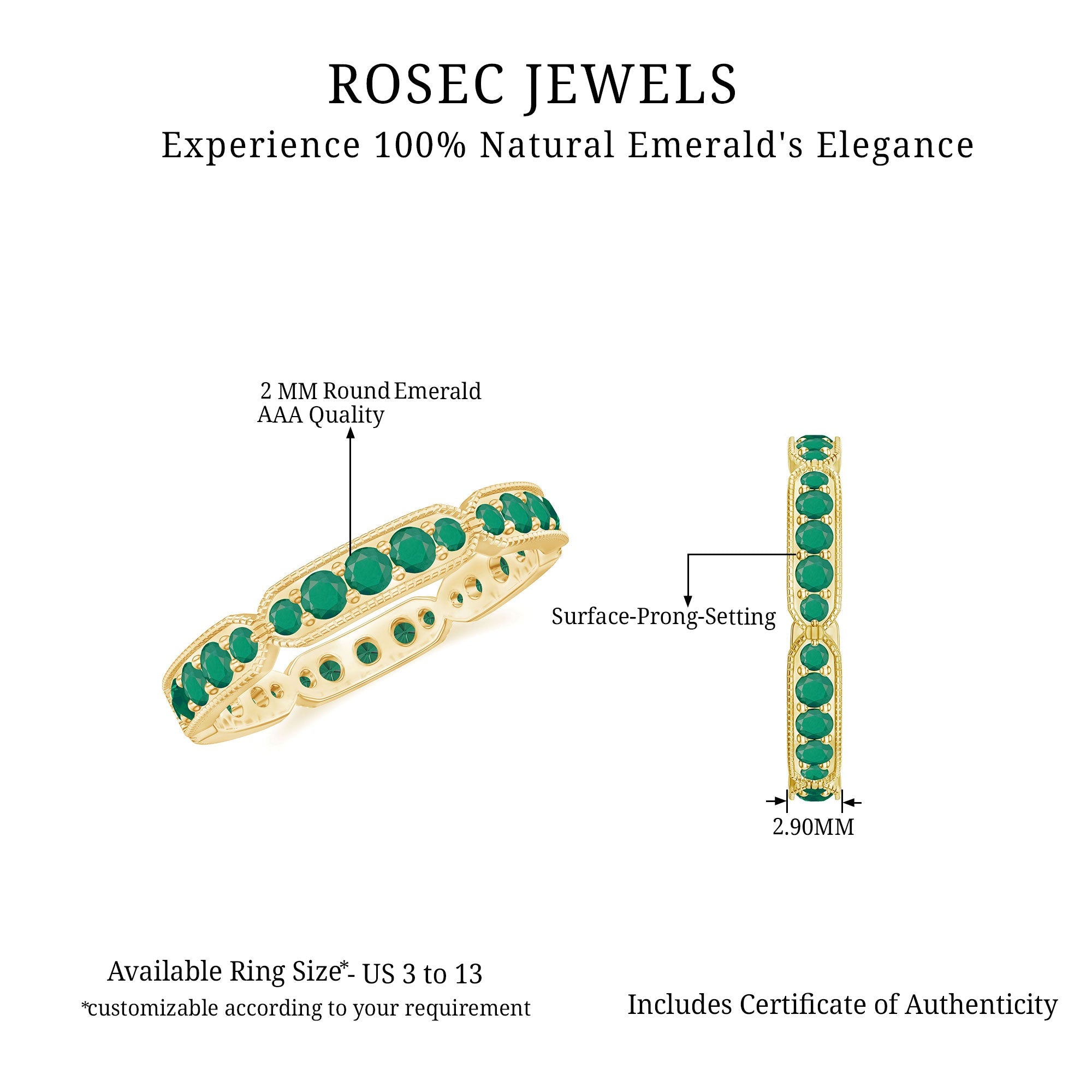 Emerald Eternity Band – Natural Emerald Wedding Ring With Milgrain Detail