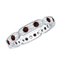Vintage Garnet Ring – Full Eternity Band with Diamonds | Milgrain Detailing