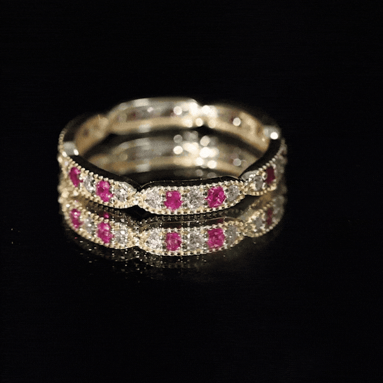 Ruby Diamond Eternity Ring – Vintage Style Anniversary Band With Beaded Detailing