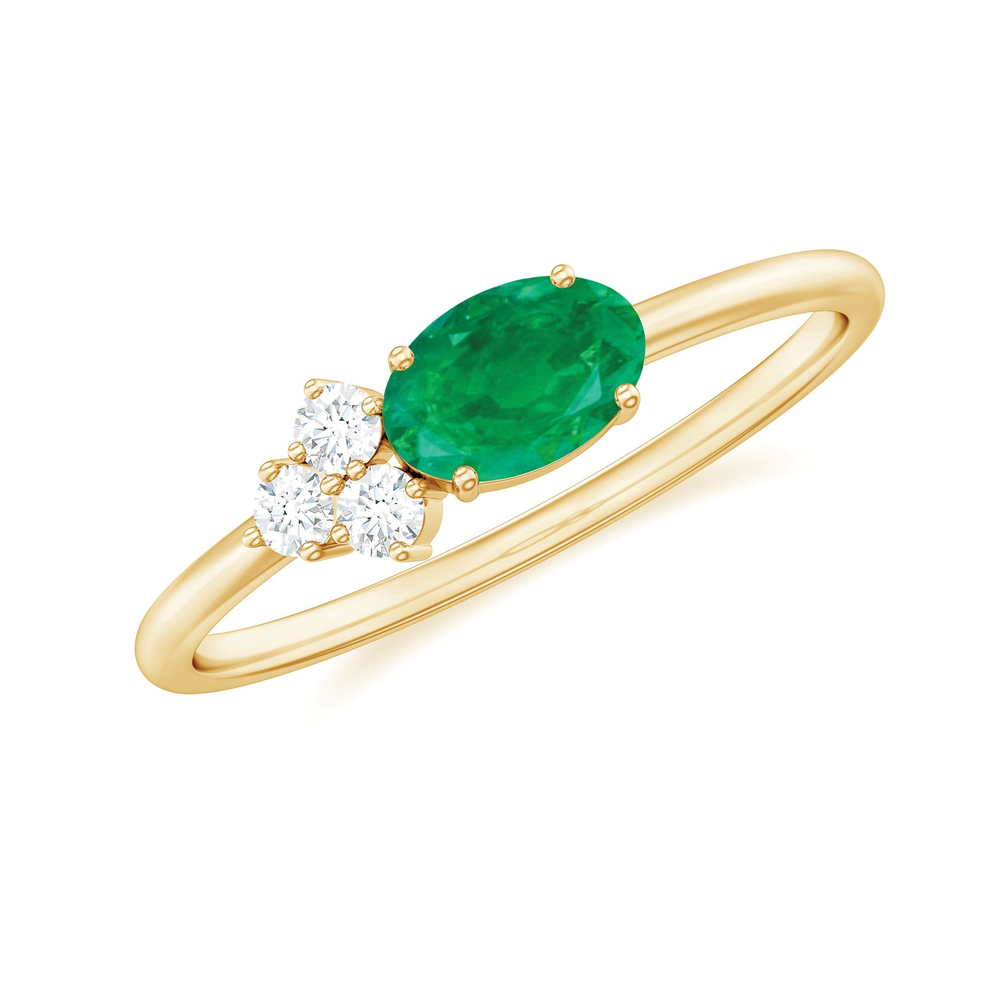 Emerald Promise Ring - AAA Quality Oval Cut Emerald with Diamond Trio | Rosec Jewels