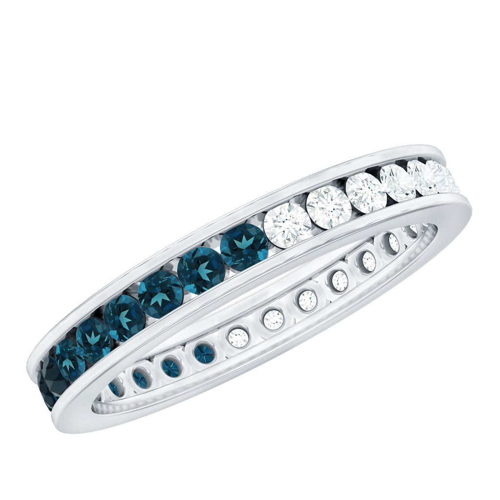 London Blue Topaz and Moissanite Eternity Ring With Certificate