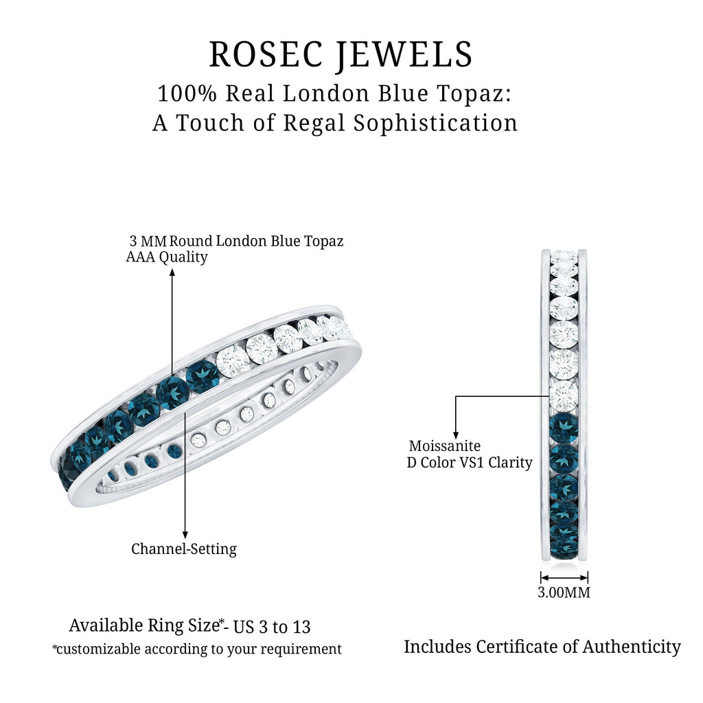 London Blue Topaz and Moissanite Eternity Ring With Certificate