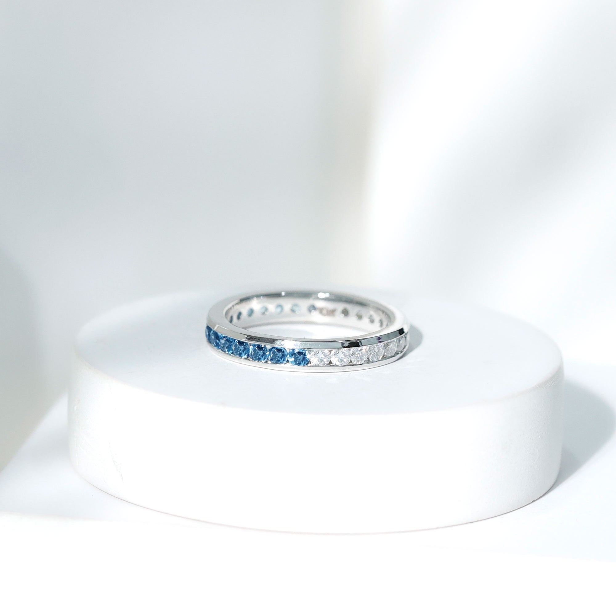 London Blue Topaz and Moissanite Eternity Ring With Certificate