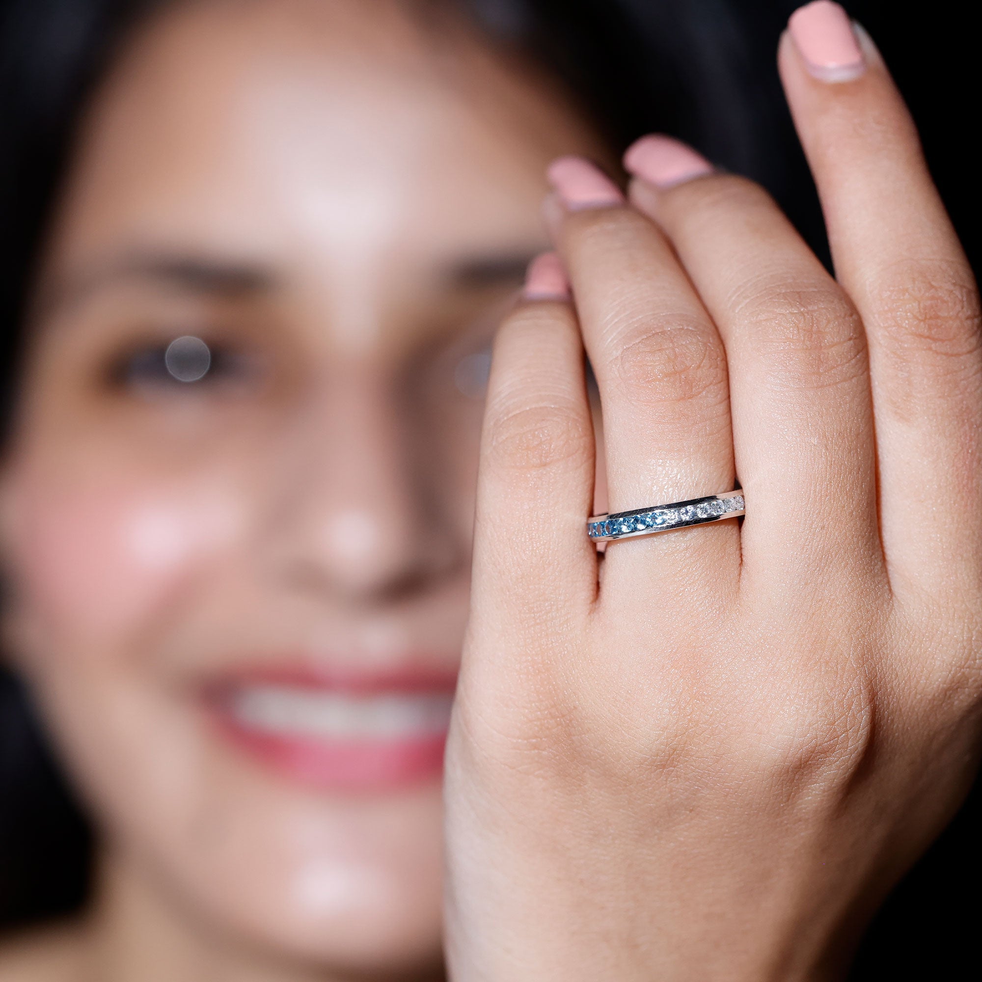 London Blue Topaz and Moissanite Eternity Ring With Certificate