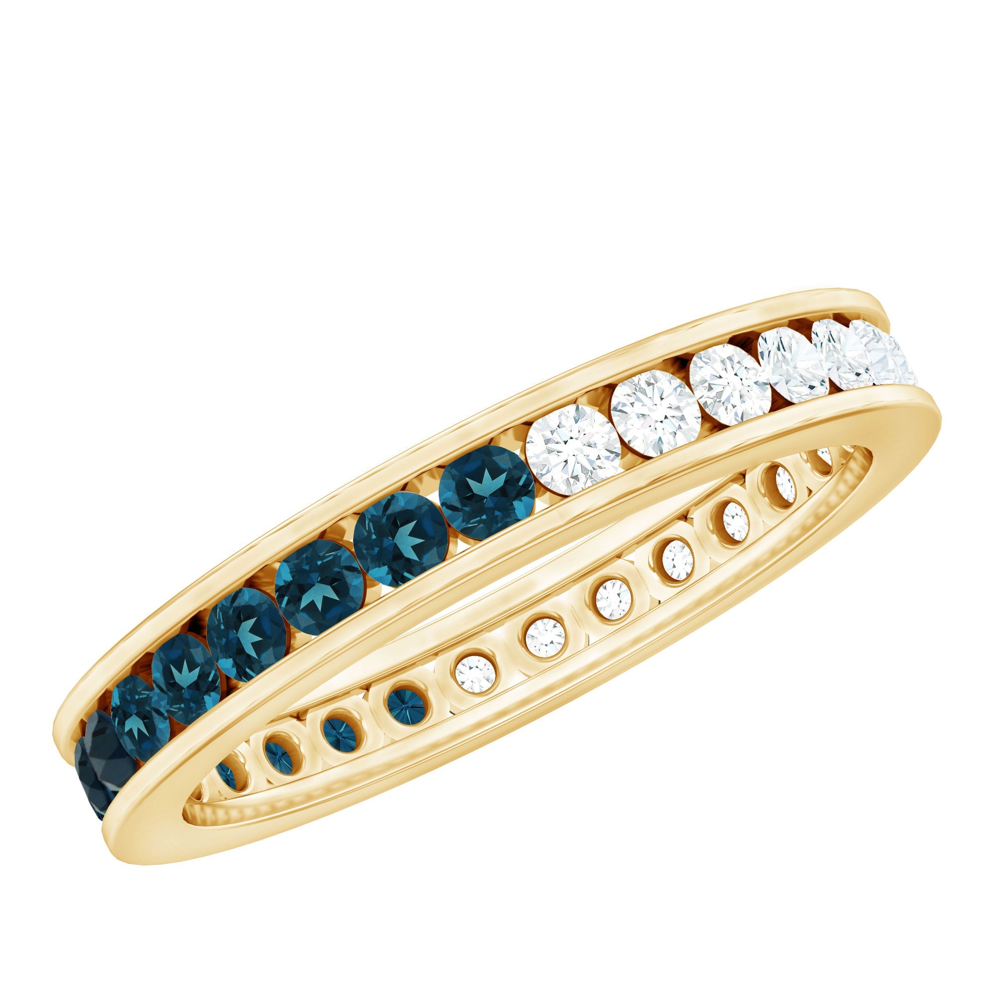 London Blue Topaz and Moissanite Eternity Ring With Certificate