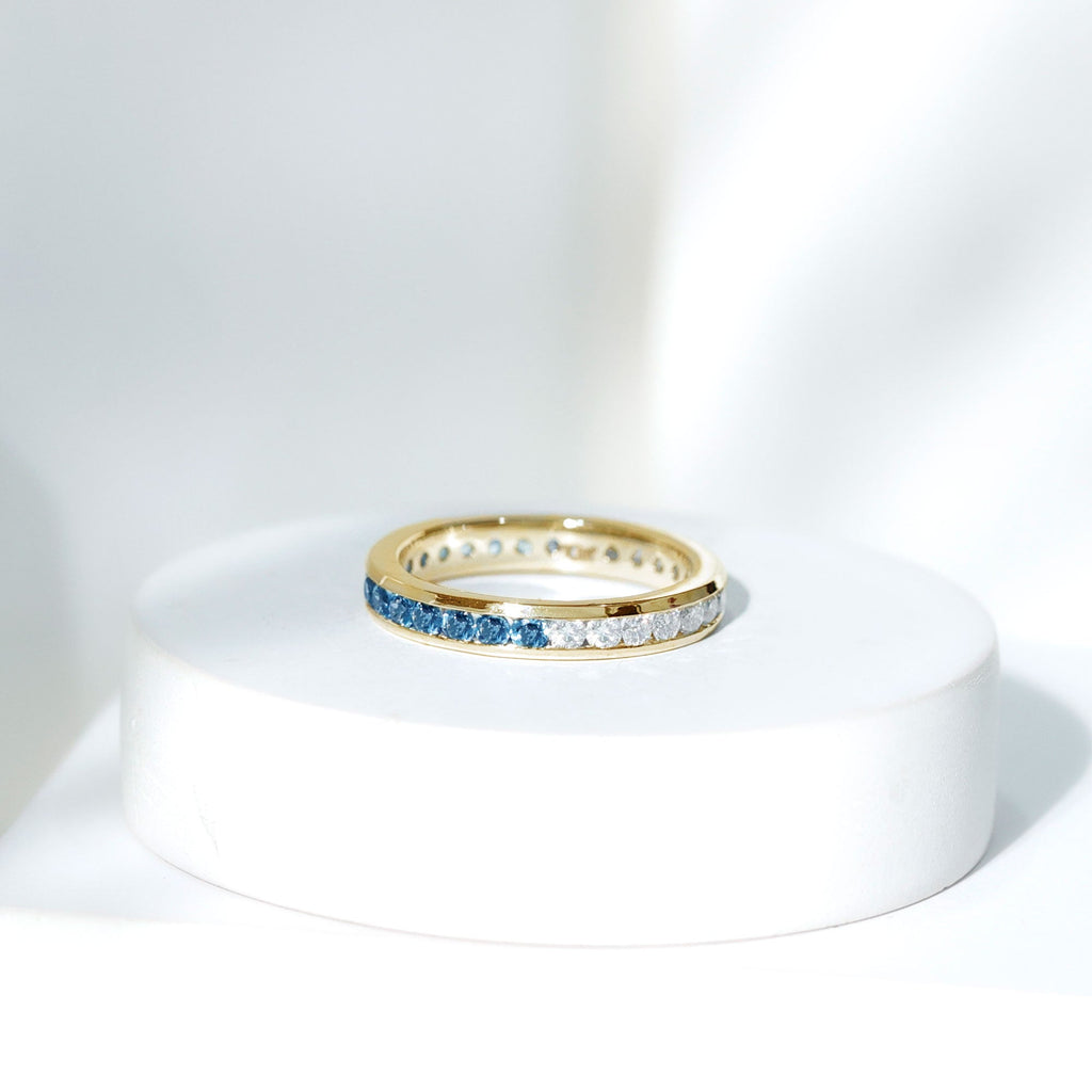 London Blue Topaz and Moissanite Eternity Ring With Certificate