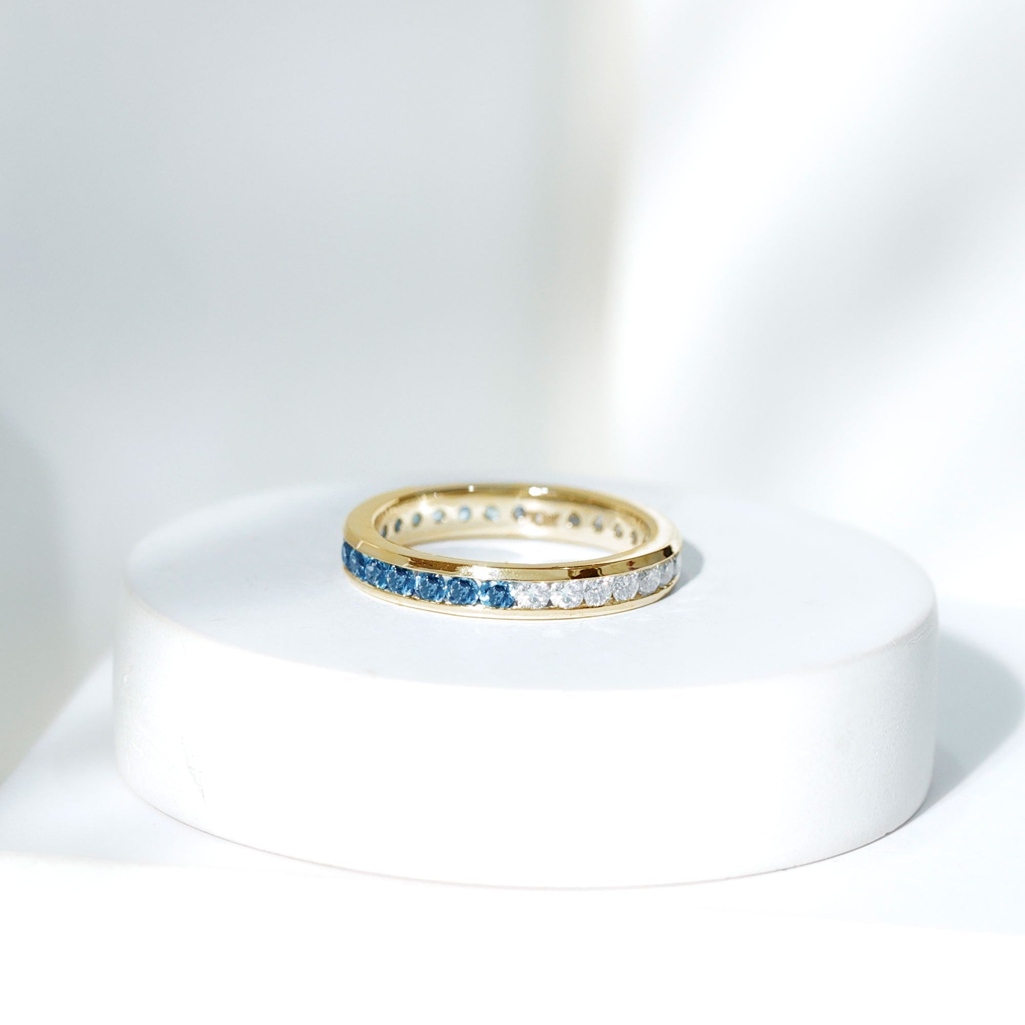 London Blue Topaz and Moissanite Eternity Ring With Certificate