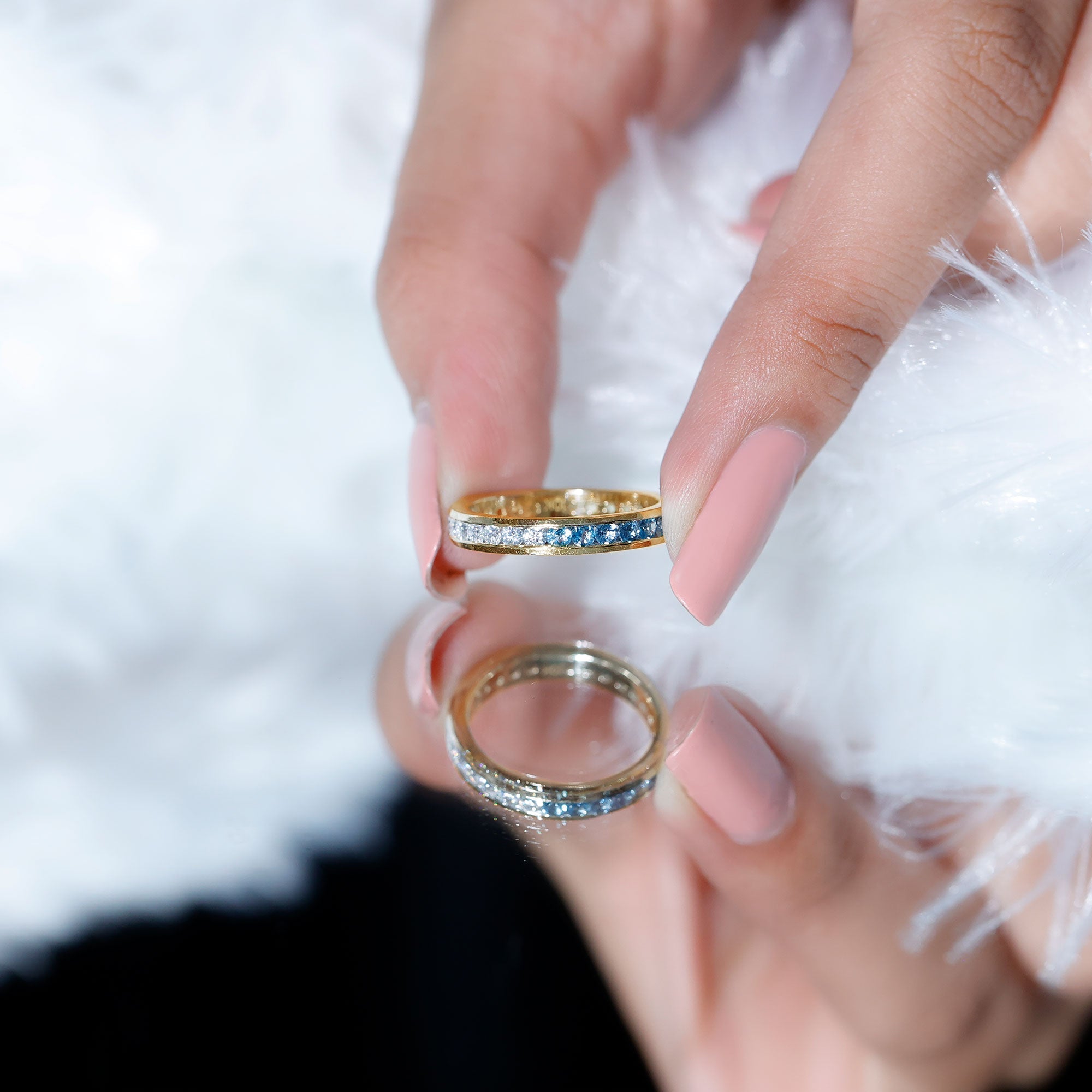 London Blue Topaz and Moissanite Eternity Ring With Certificate