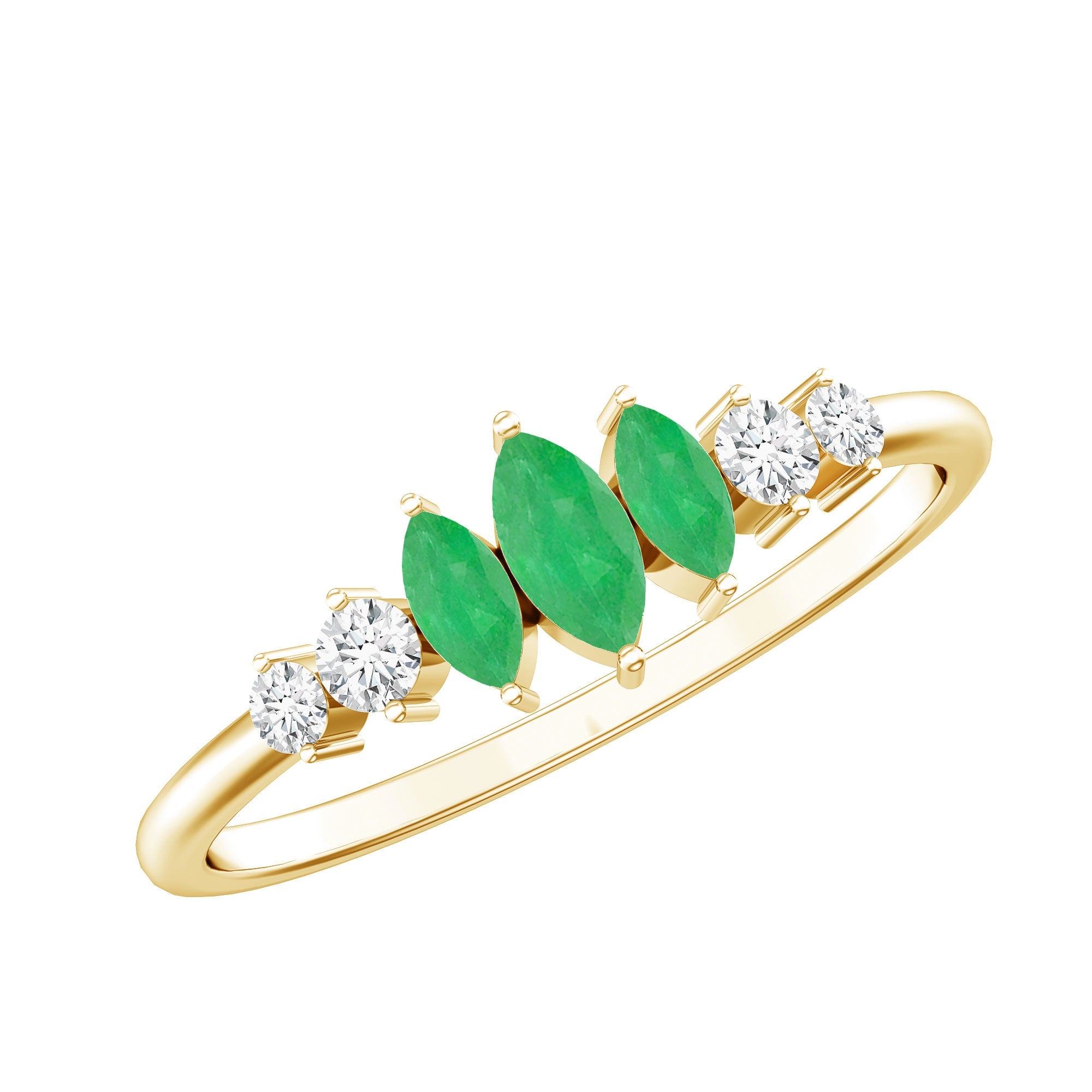 Emerald Anniversary Ring - Marquise Cut Emerald And Diamond Three Stone Band