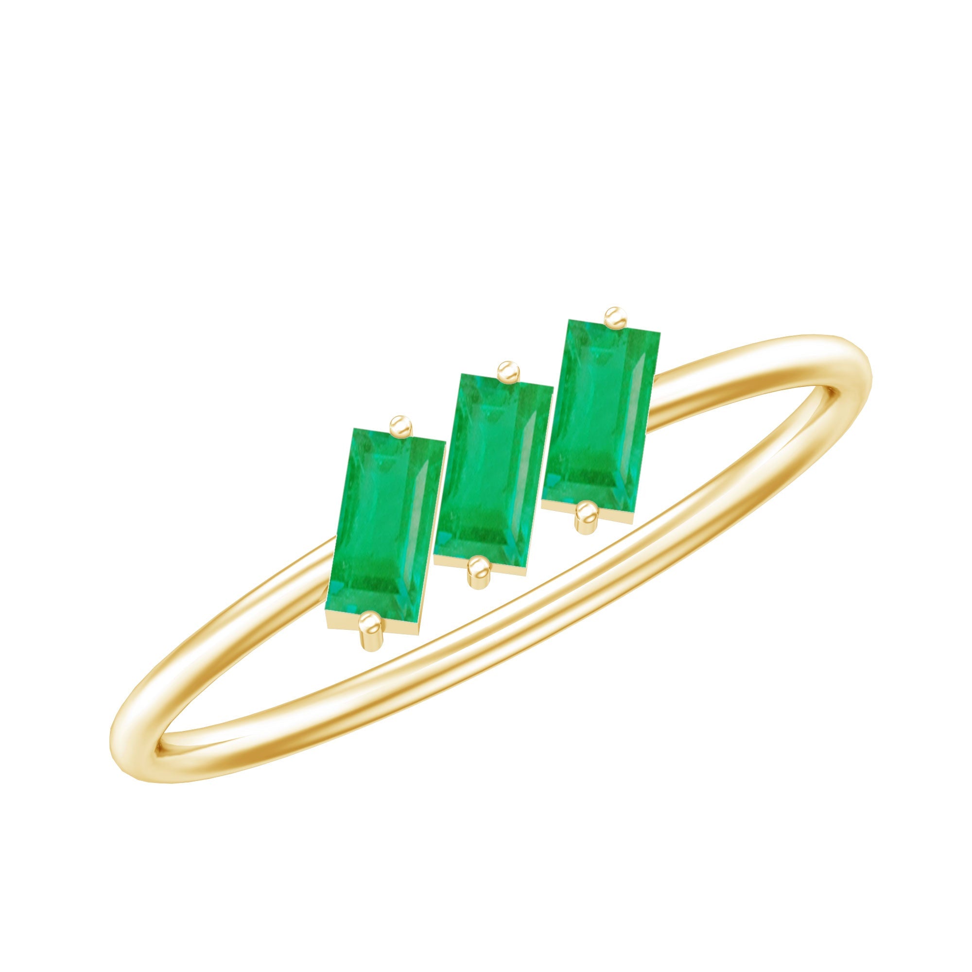 Emerald Promise Ring - Three Stone Baguette Cut AAA Quality Green Gemstone