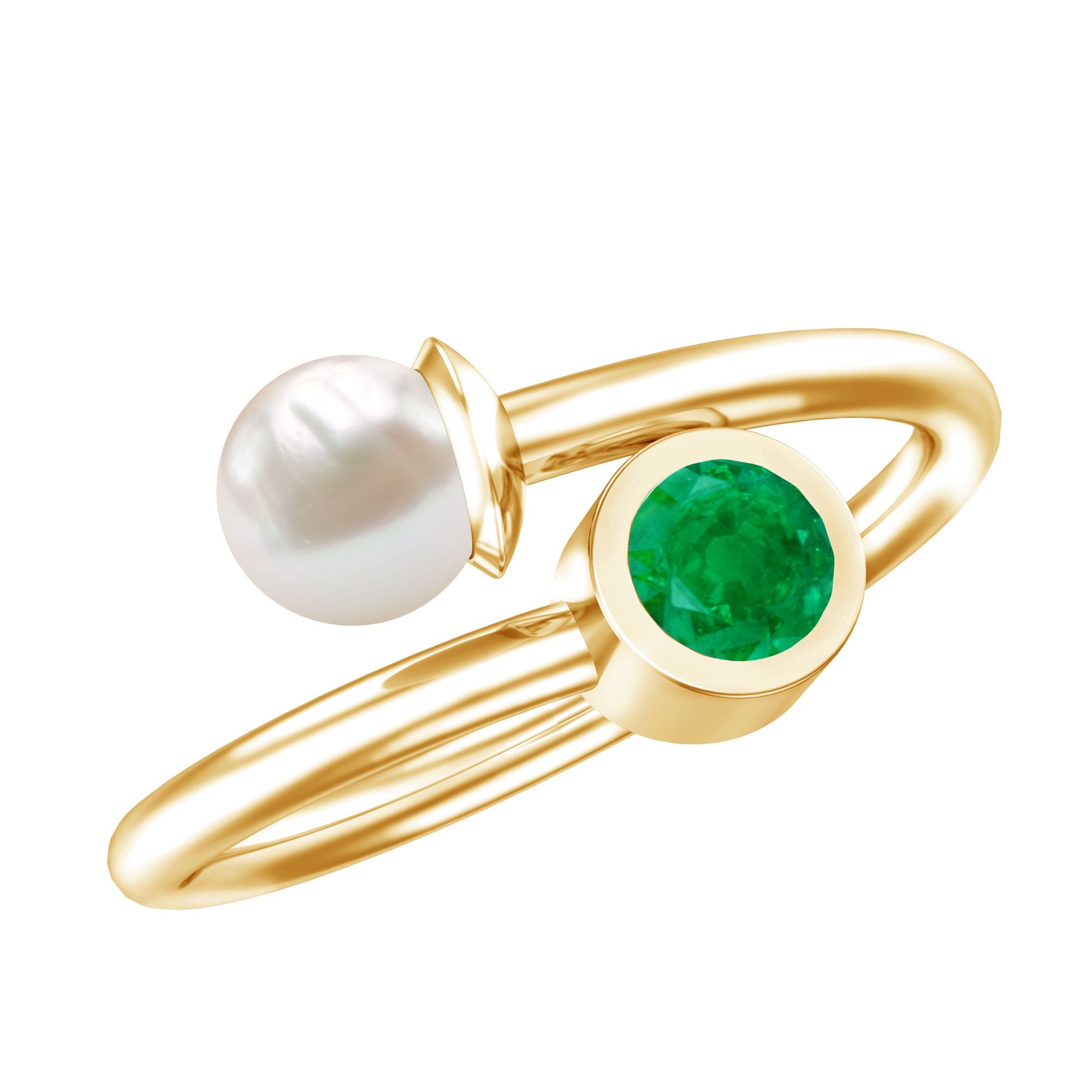 Pearl Emerald Promise Ring – Freshwater Pearl Toi Et Moi Wrap Design