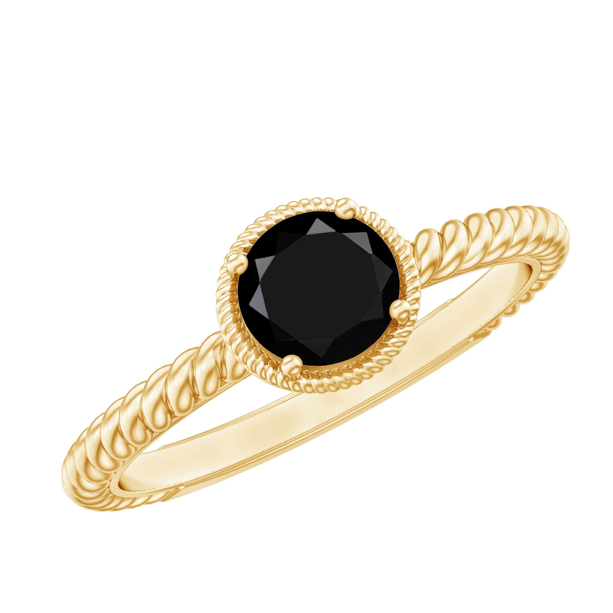 Solitaire 0.45 Carat Black Onyx Engagement Ring with Twisted Rope Design