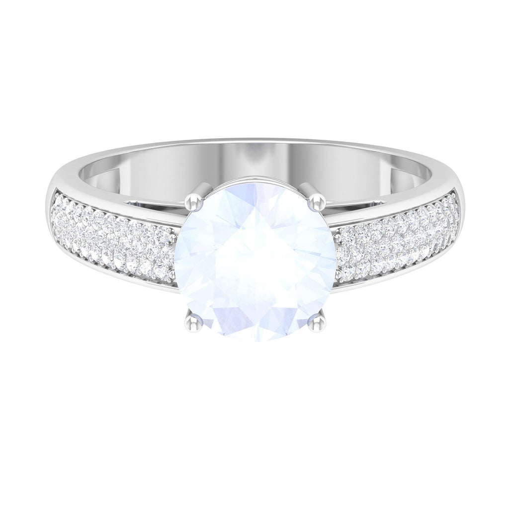 0.8 Carat Moonstone Solitaire and Diamond Side Stone Engagement Ring