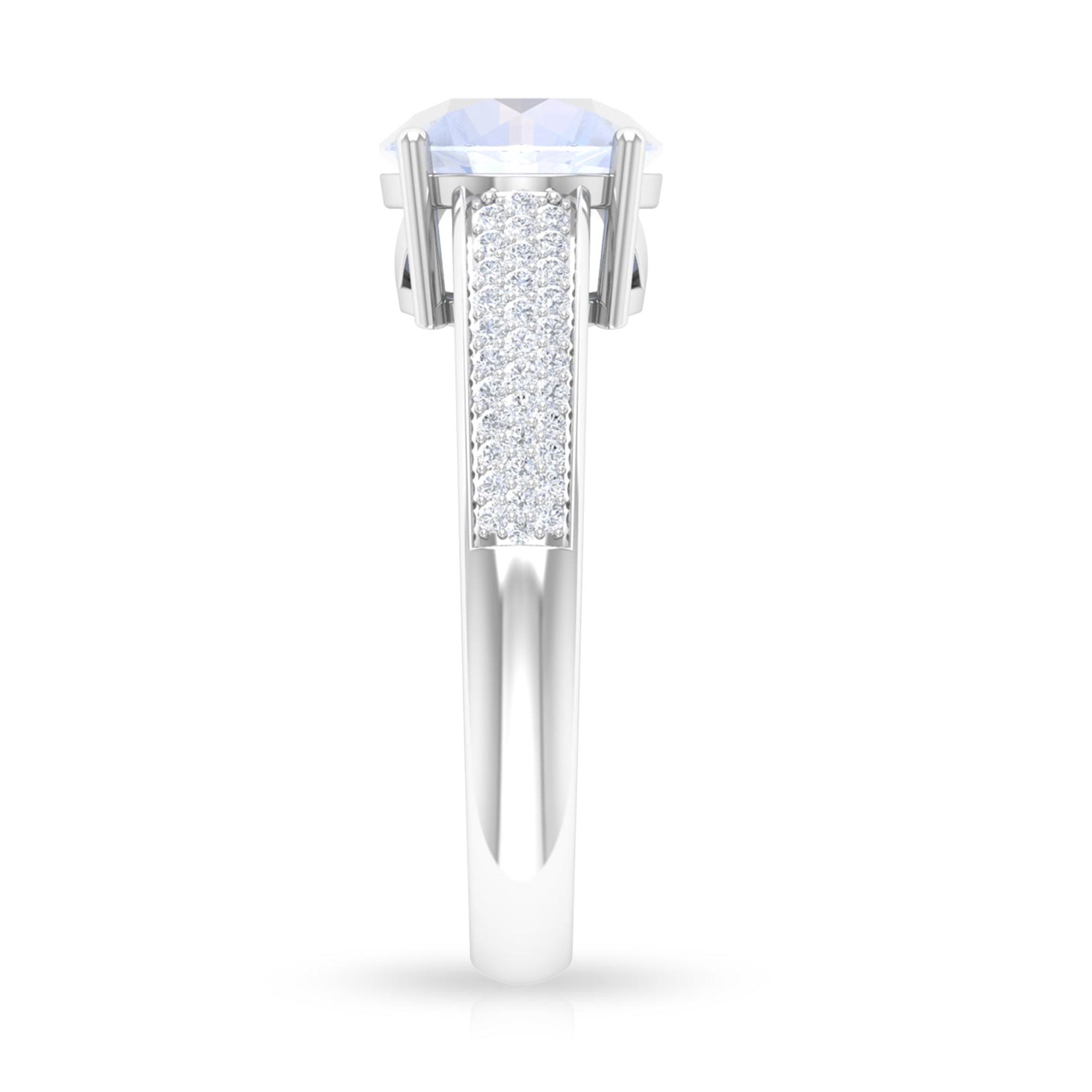 0.8 Carat Moonstone Solitaire and Diamond Side Stone Engagement Ring