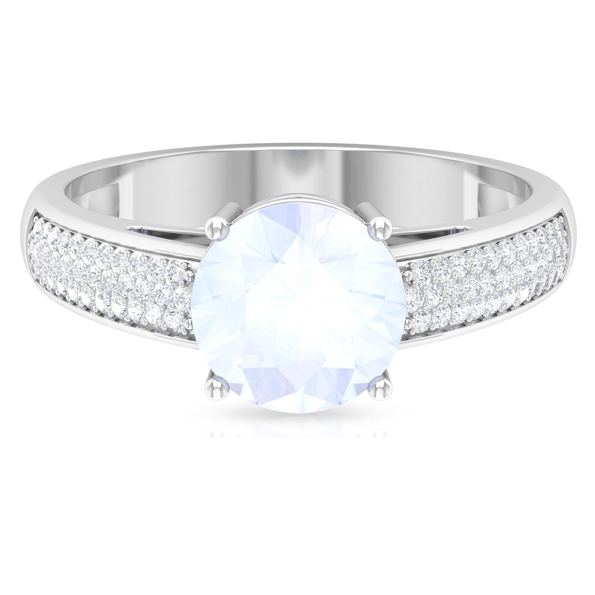 0.8 Carat Moonstone Solitaire and Diamond Side Stone Engagement Ring