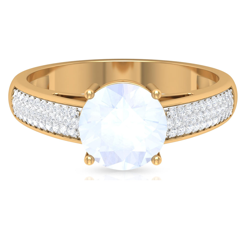 0.8 Carat Moonstone Solitaire and Diamond Side Stone Engagement Ring