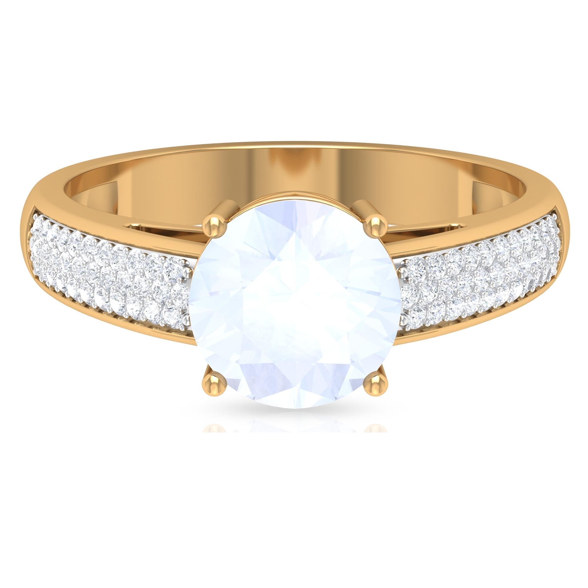 0.8 Carat Moonstone Solitaire and Diamond Side Stone Engagement Ring