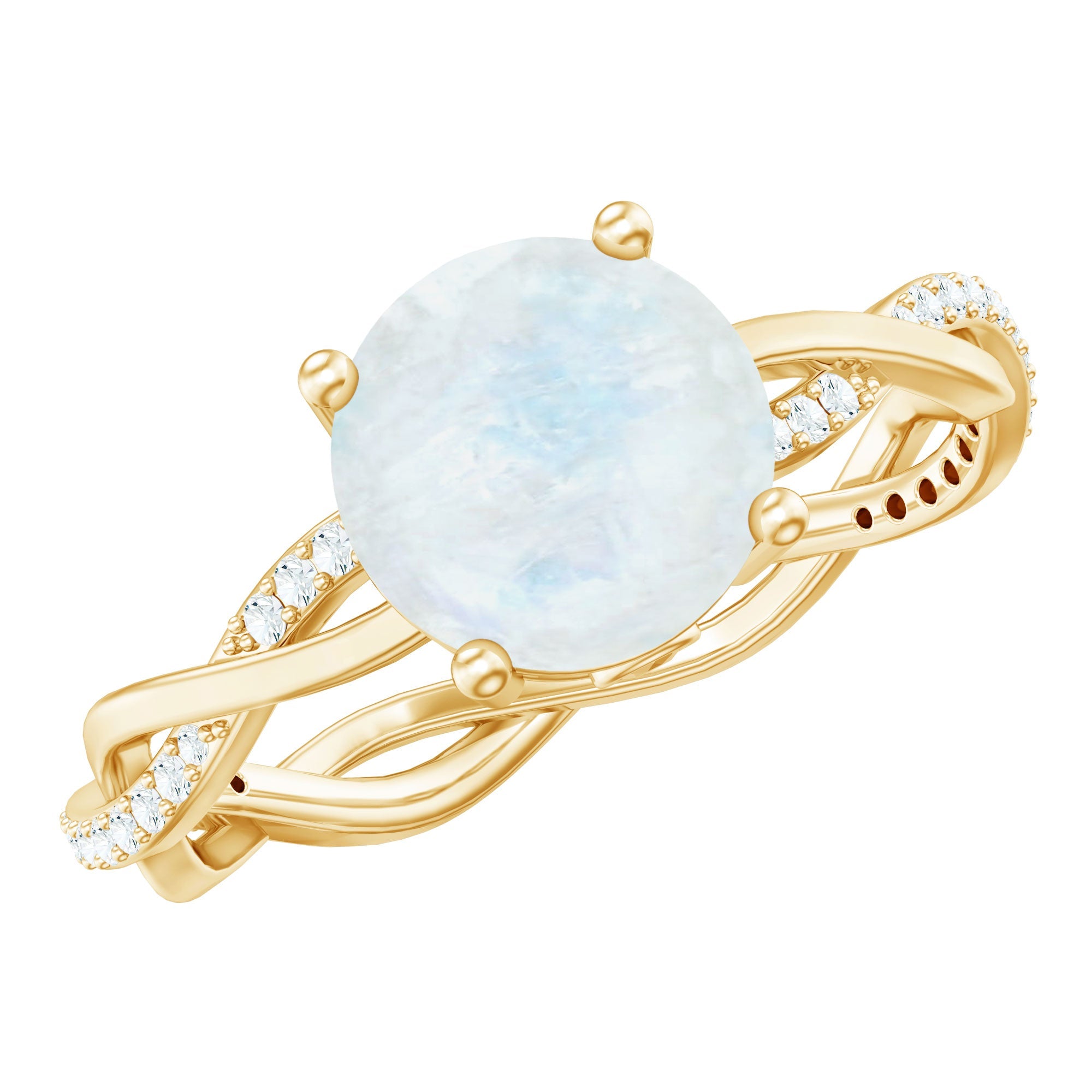 Moonstone Engagement Ring – Braided Band Ring with Diamond Solitaire & AAA Grade Stone