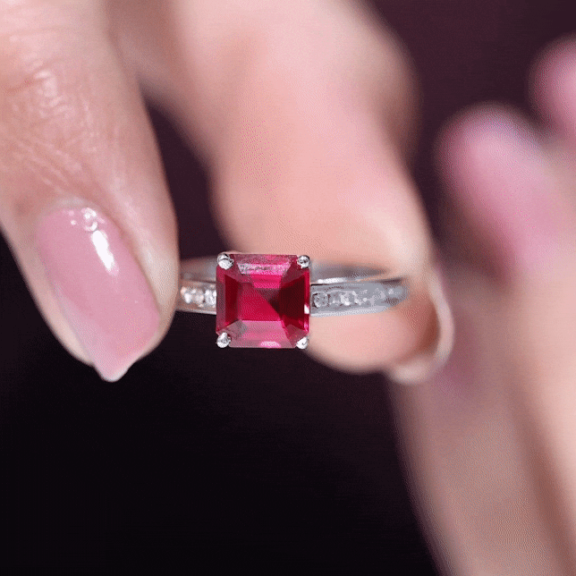 Lab Ruby Engagement Ring – 4.8 Carat Asscher Cut Solitaire Ruby Diamond Band