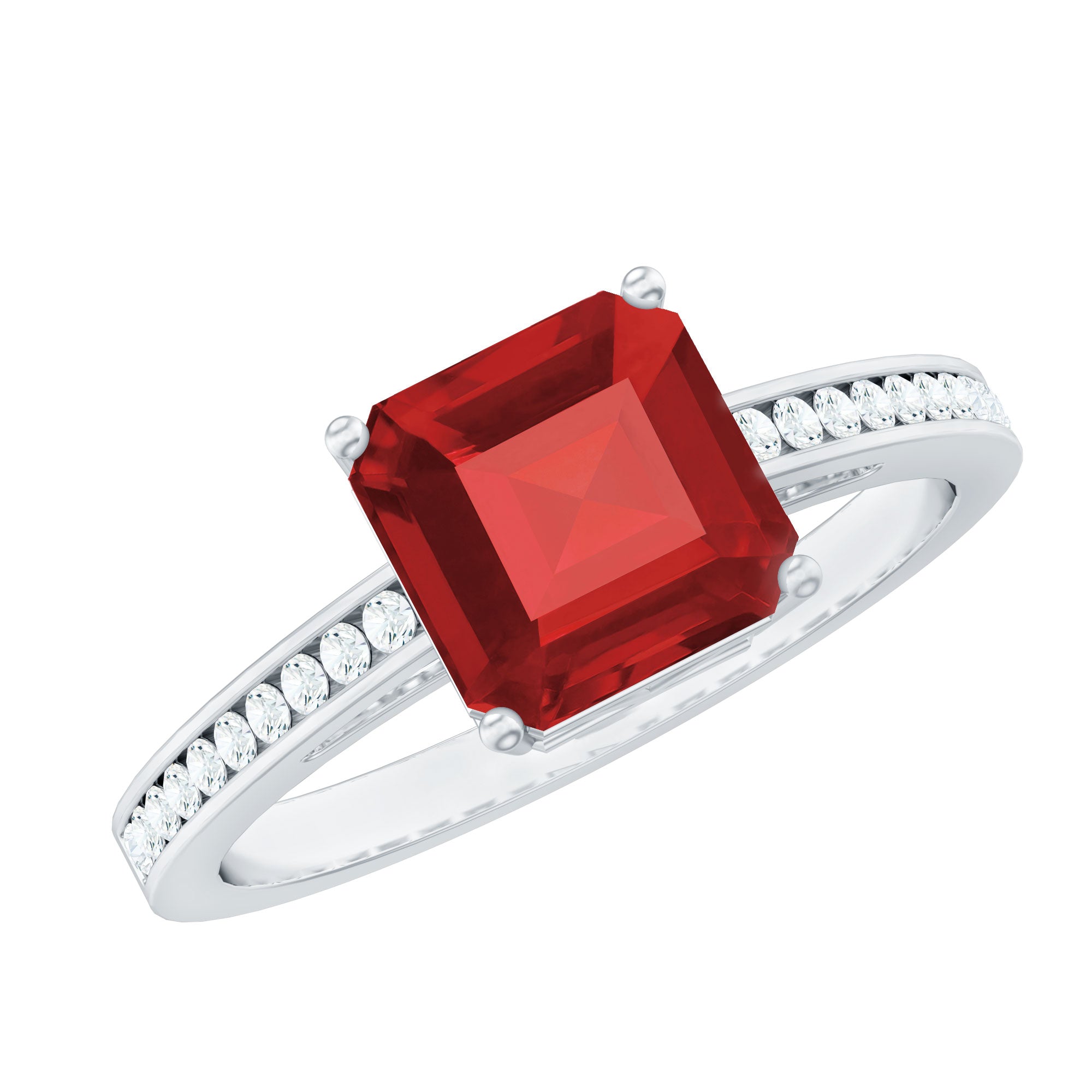 Lab Ruby Engagement Ring – 4.8 Carat Asscher Cut Solitaire Ruby Diamond Band