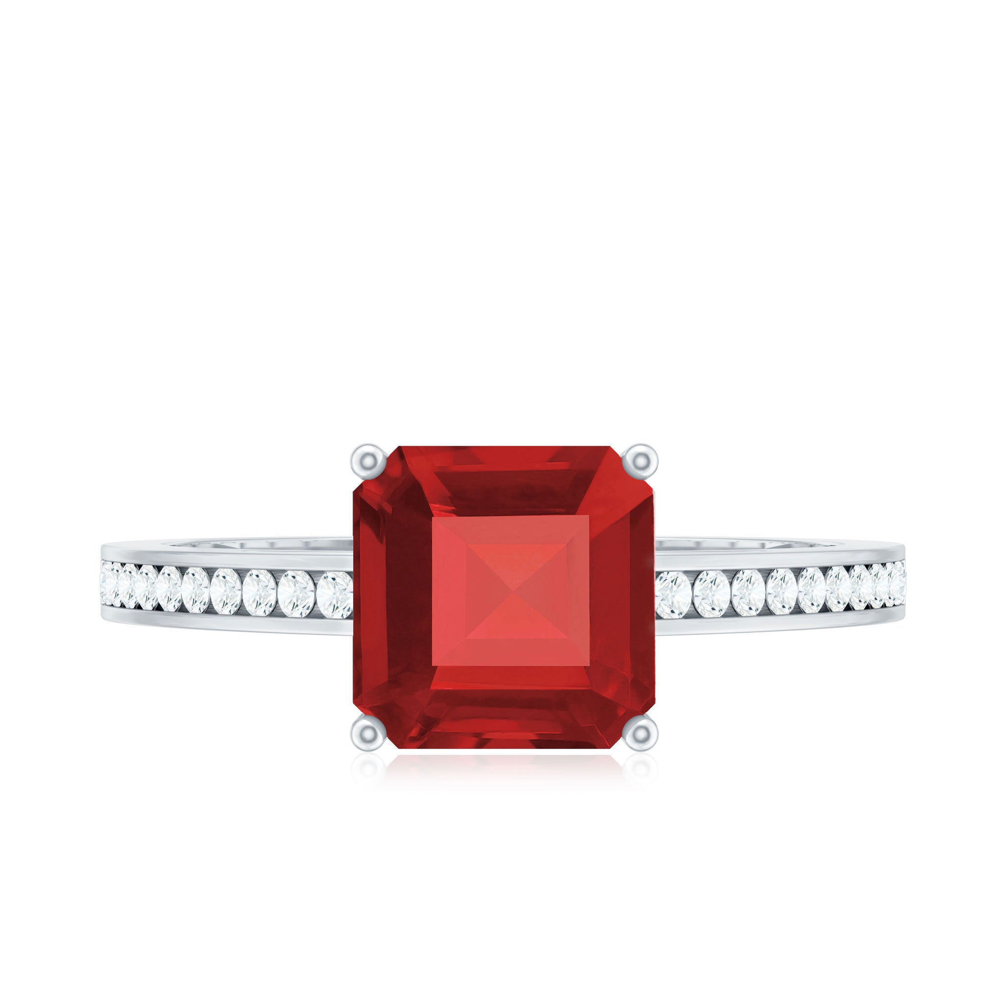 Lab Ruby Engagement Ring – 4.8 Carat Asscher Cut Solitaire Ruby Diamond Band