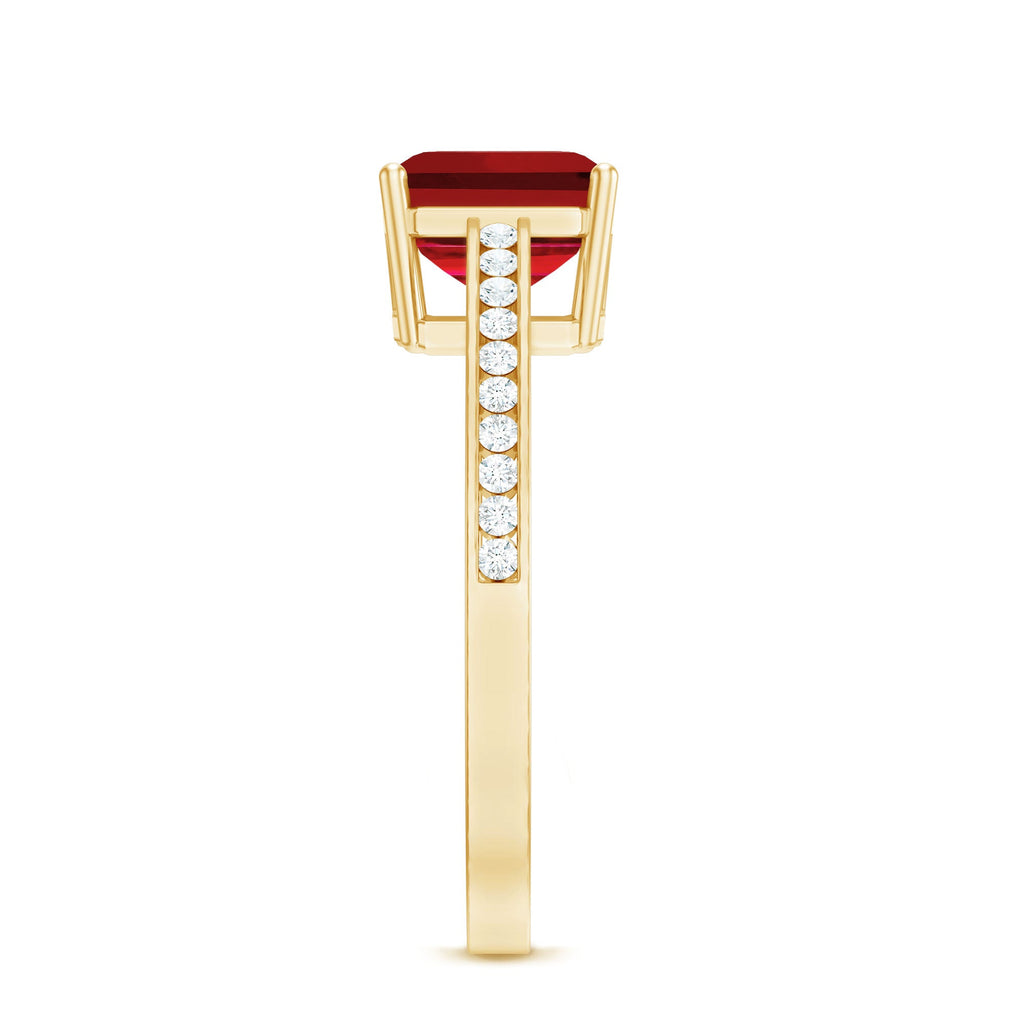 Lab Ruby Engagement Ring – 4.8 Carat Asscher Cut Solitaire Ruby Diamond Band