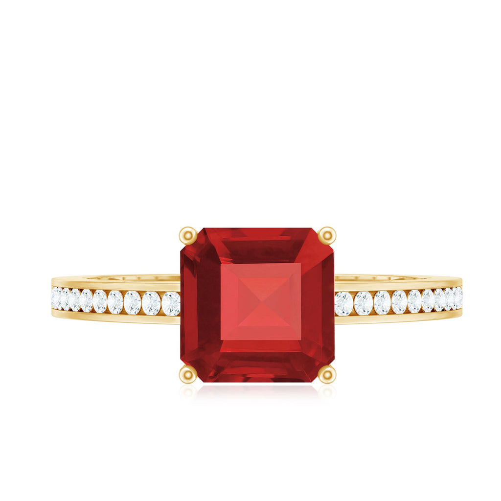 Lab Ruby Engagement Ring – 4.8 Carat Asscher Cut Solitaire Ruby Diamond Band