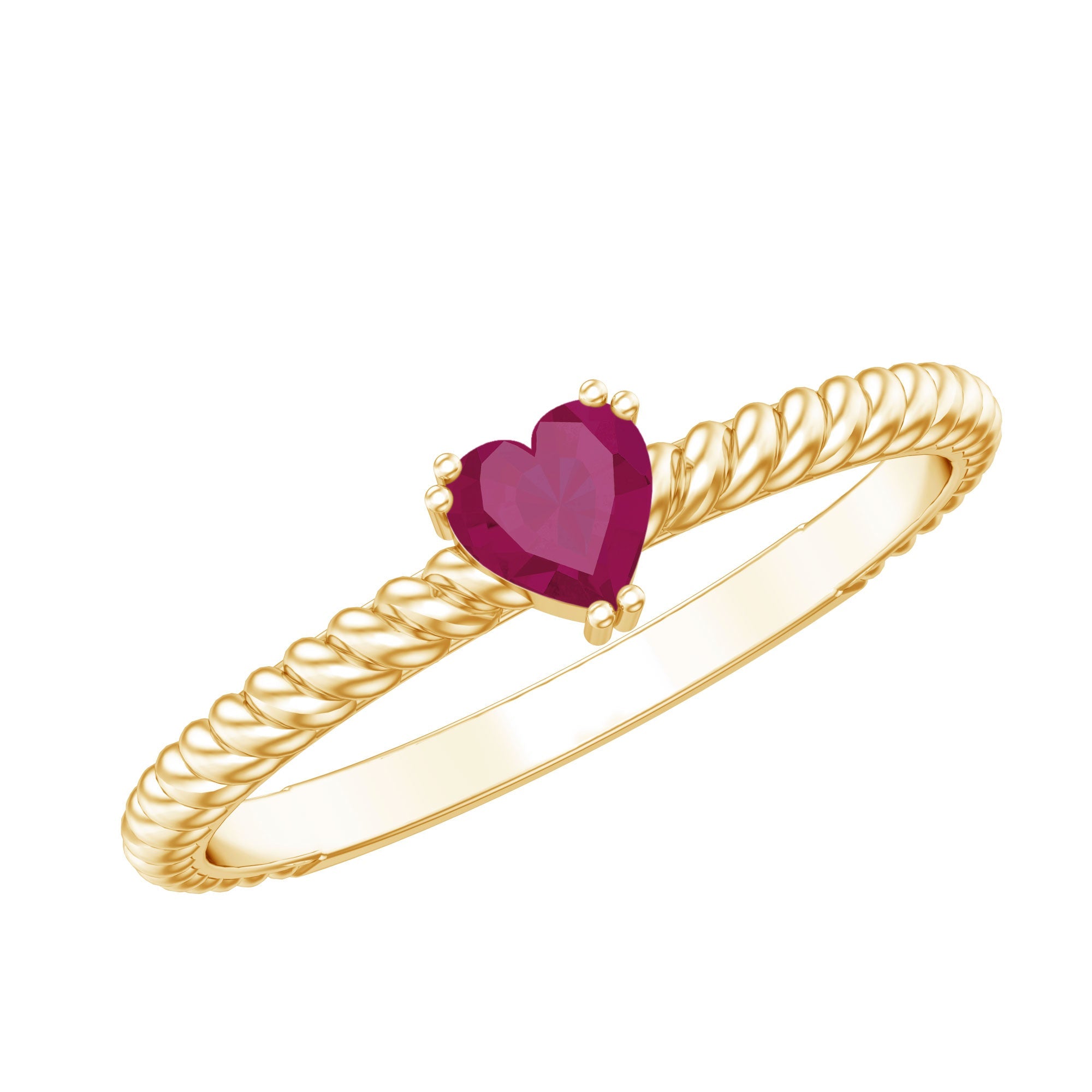 Ruby Heart Promise Ring – Half Carat Ruby With Twisted Rope Band Elegant Design