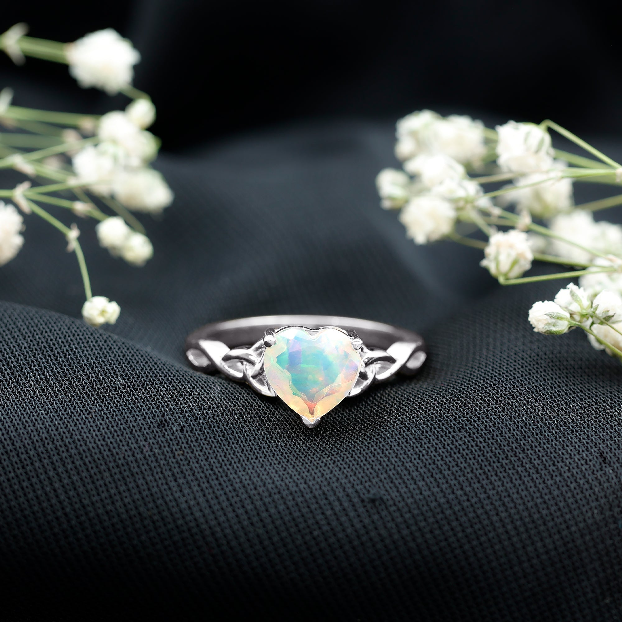 Certified 2 Carat Ethiopian Opal Heart Engagement Ring with Celtic Knot
