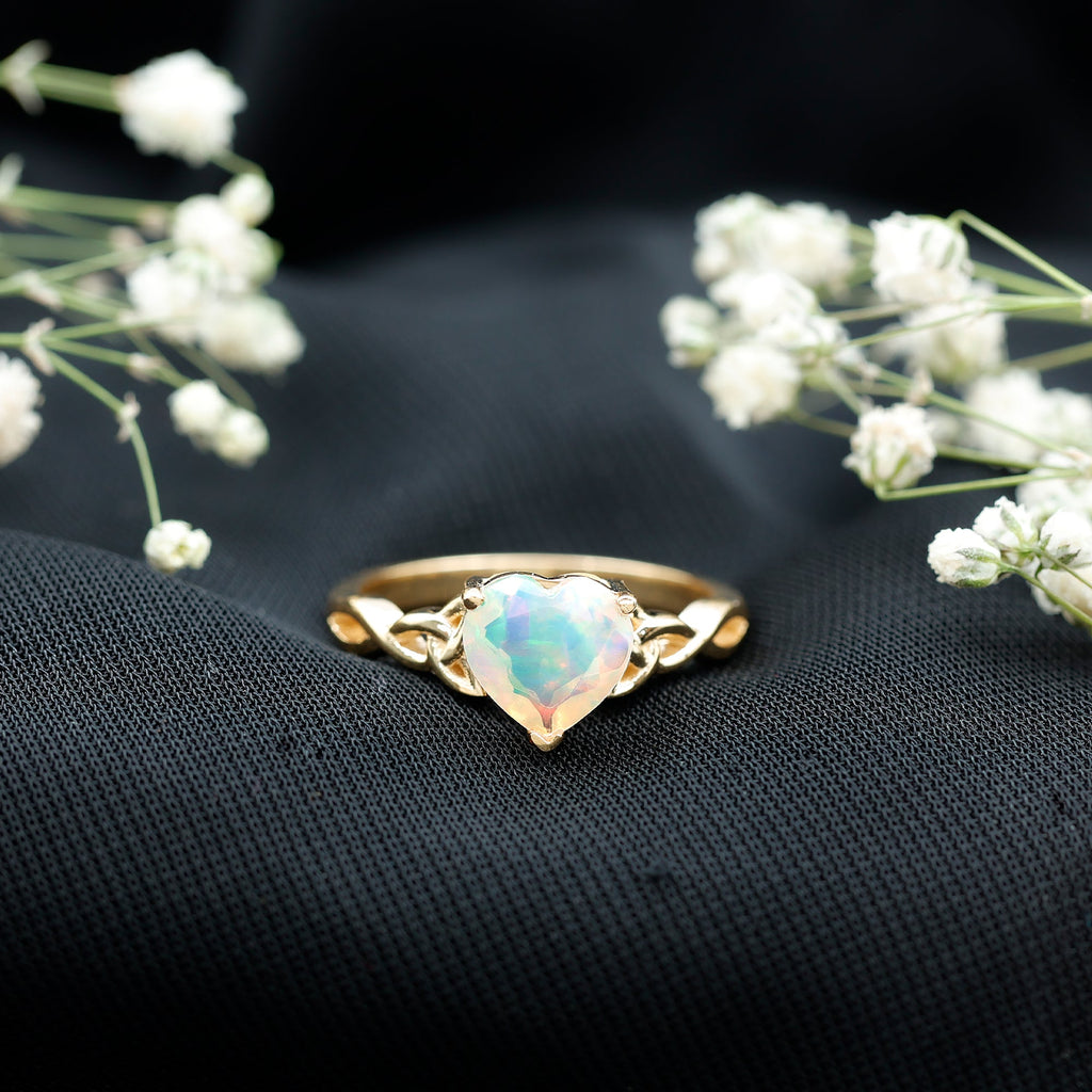 Certified 2 Carat Ethiopian Opal Heart Engagement Ring with Celtic Knot