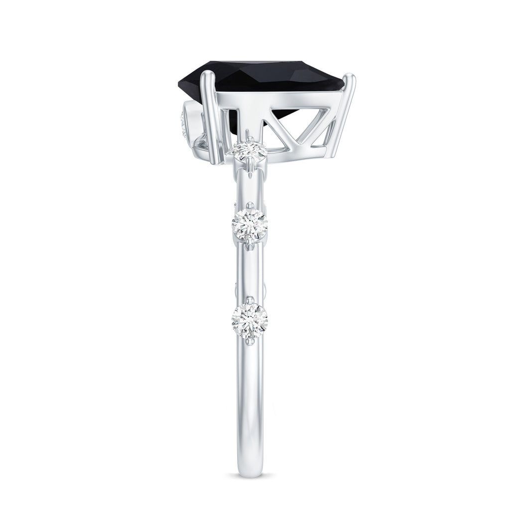 Pear Shape Black Onyx Solitaire Engagement Ring with Diamond