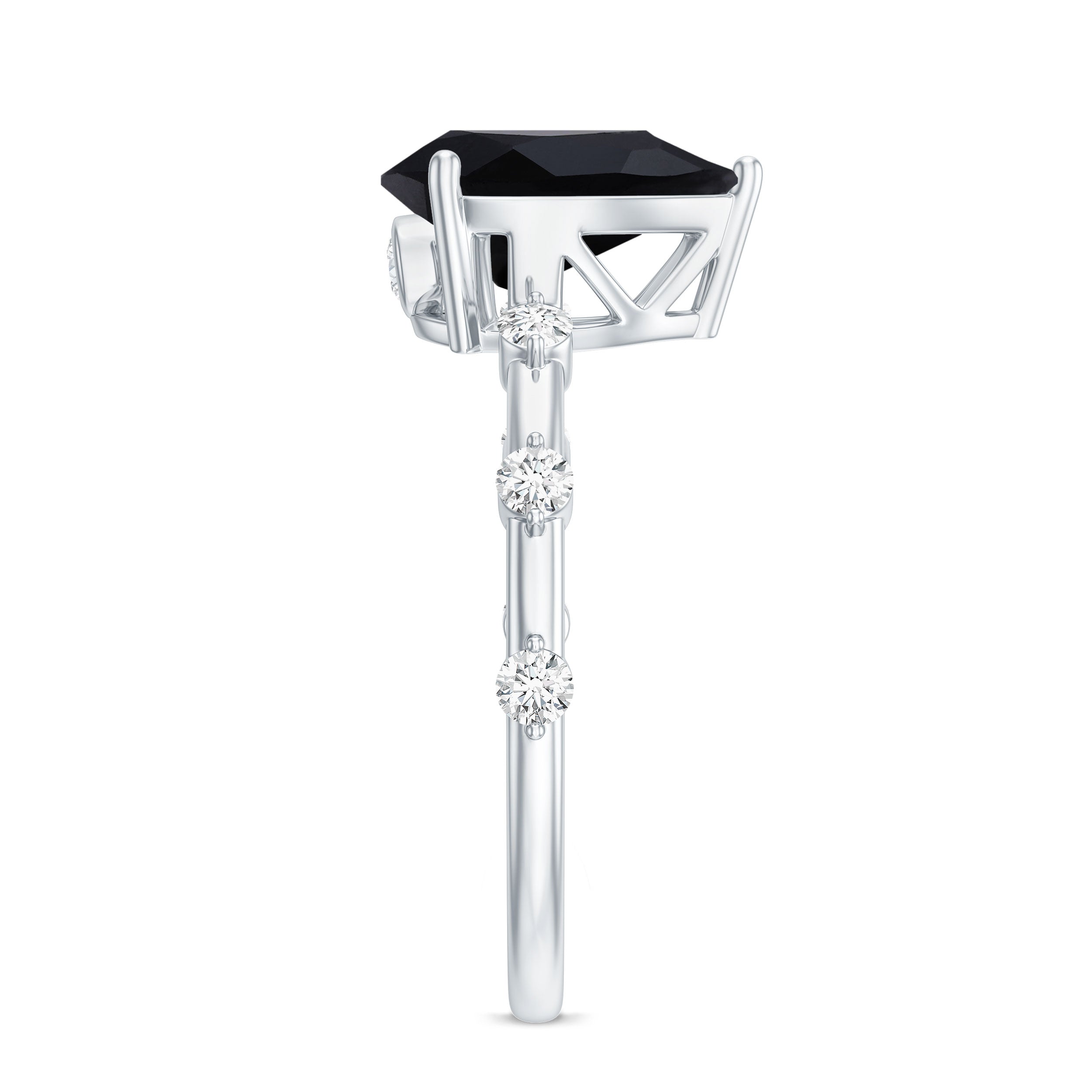 Pear Shape Black Onyx Solitaire Engagement Ring with Diamond