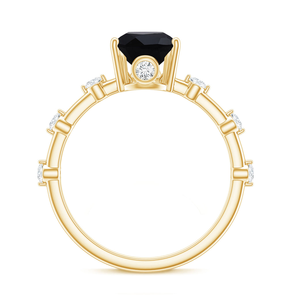 Pear Shape Black Onyx Solitaire Engagement Ring with Diamond