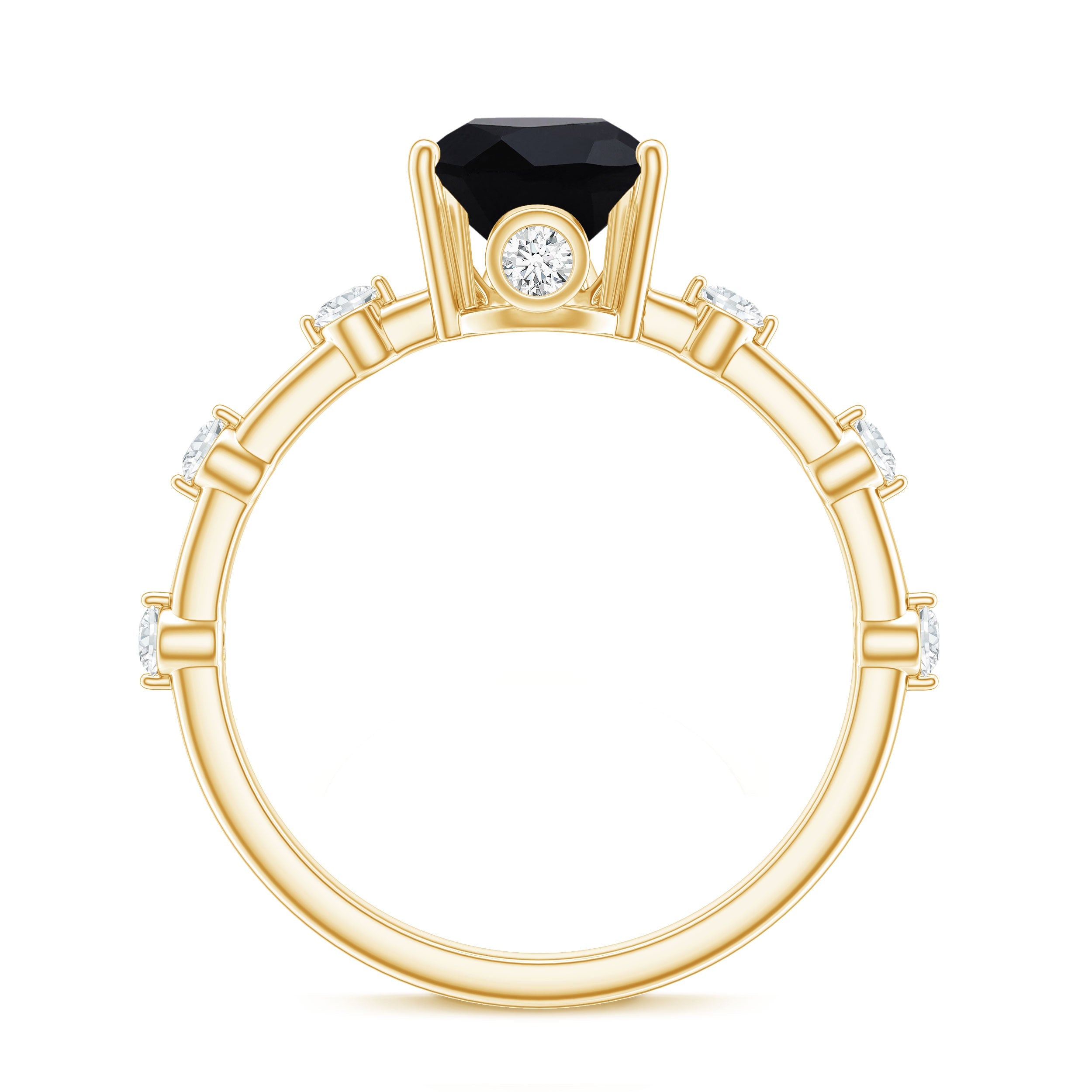Pear Shape Black Onyx Solitaire Engagement Ring with Diamond