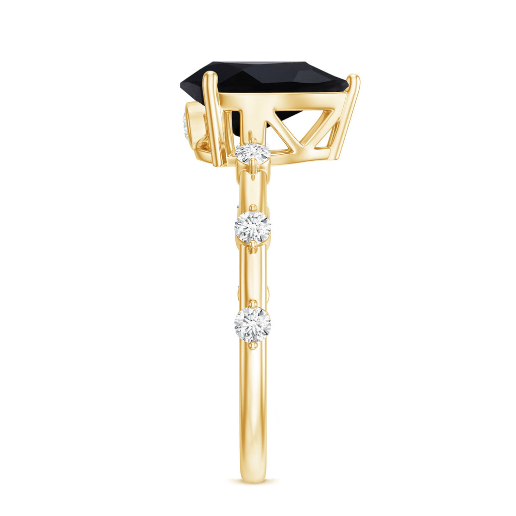 Pear Shape Black Onyx Solitaire Engagement Ring with Diamond