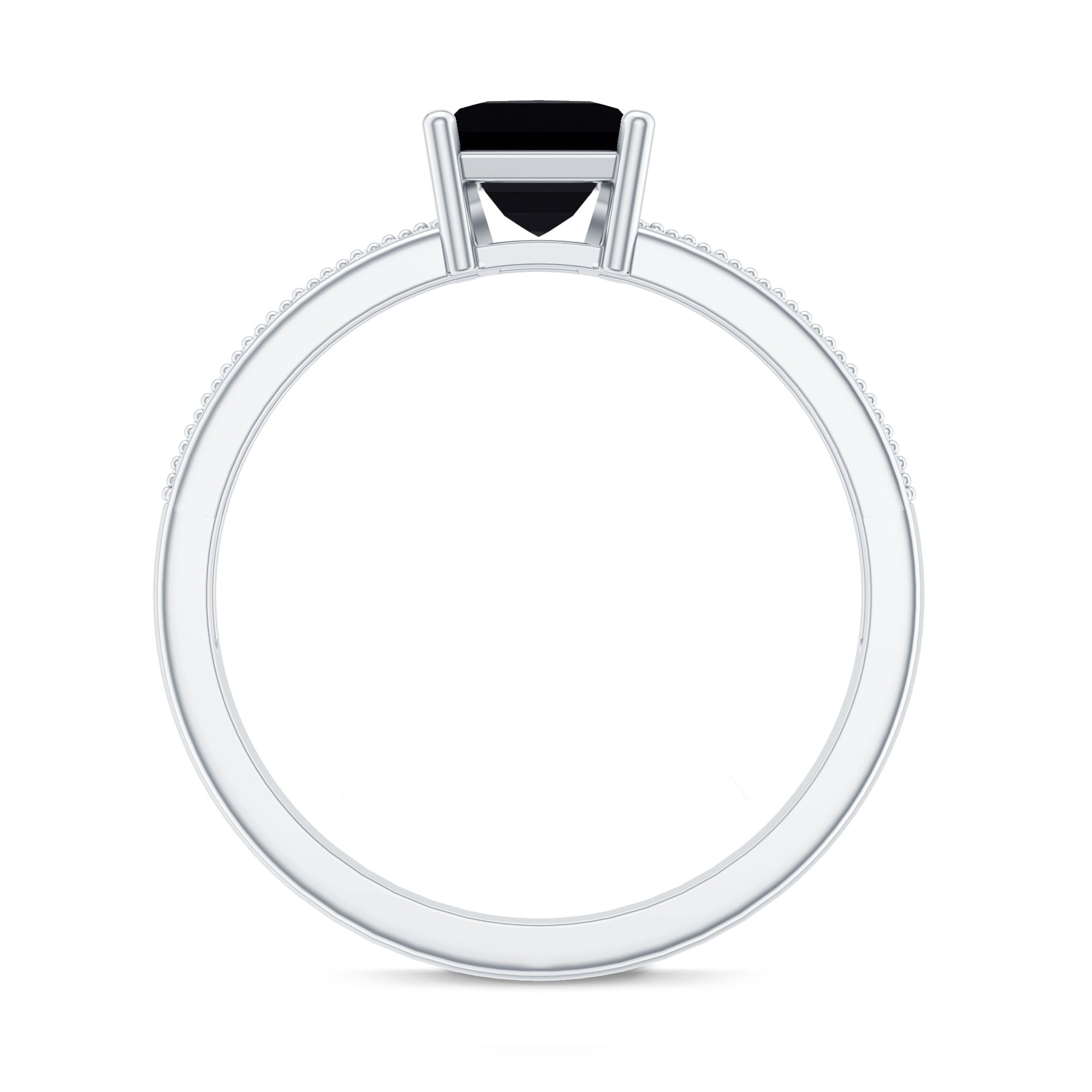 Princess Cut Black Spinel Engagement Ring with Diamond Side Stones