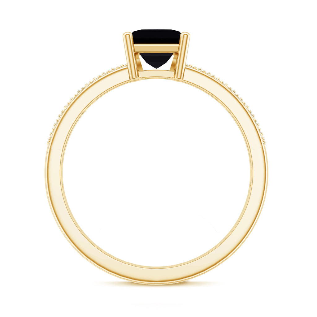 Princess Cut Black Spinel Engagement Ring with Diamond Side Stones