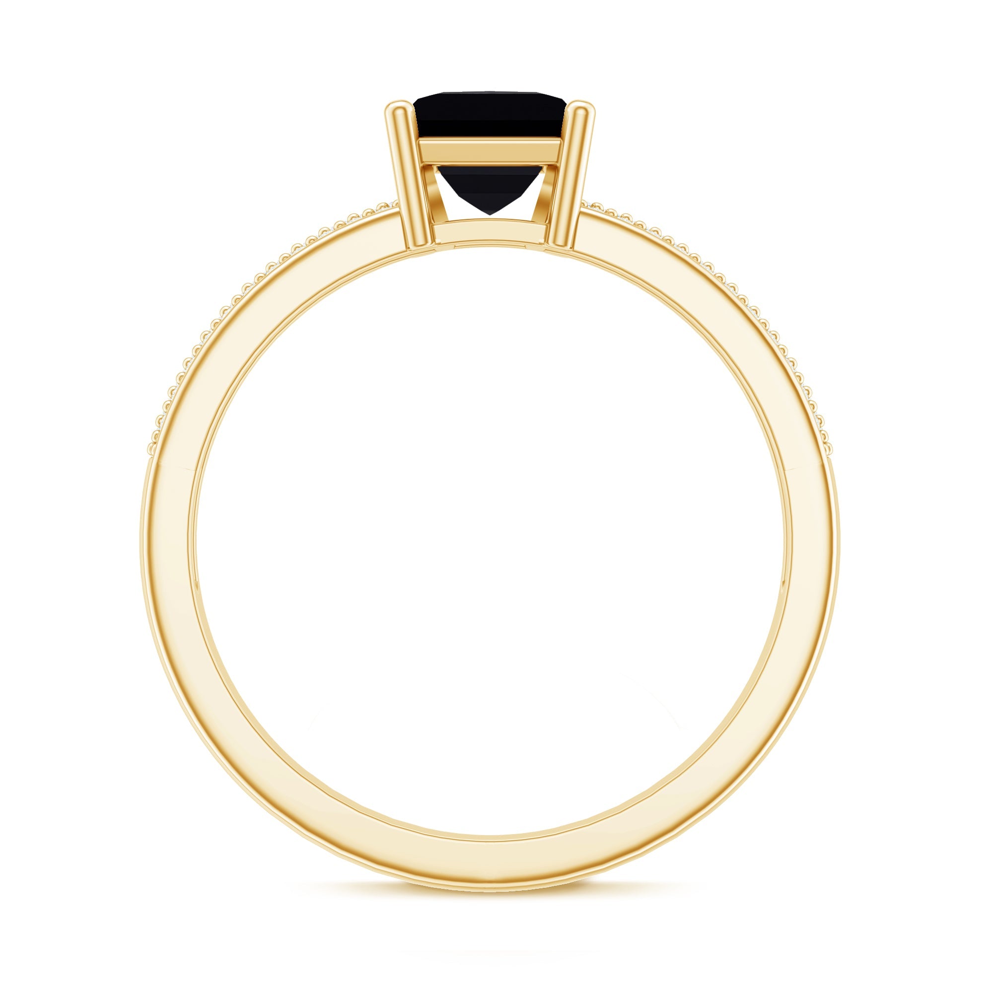 Princess Cut Black Spinel Engagement Ring with Diamond Side Stones