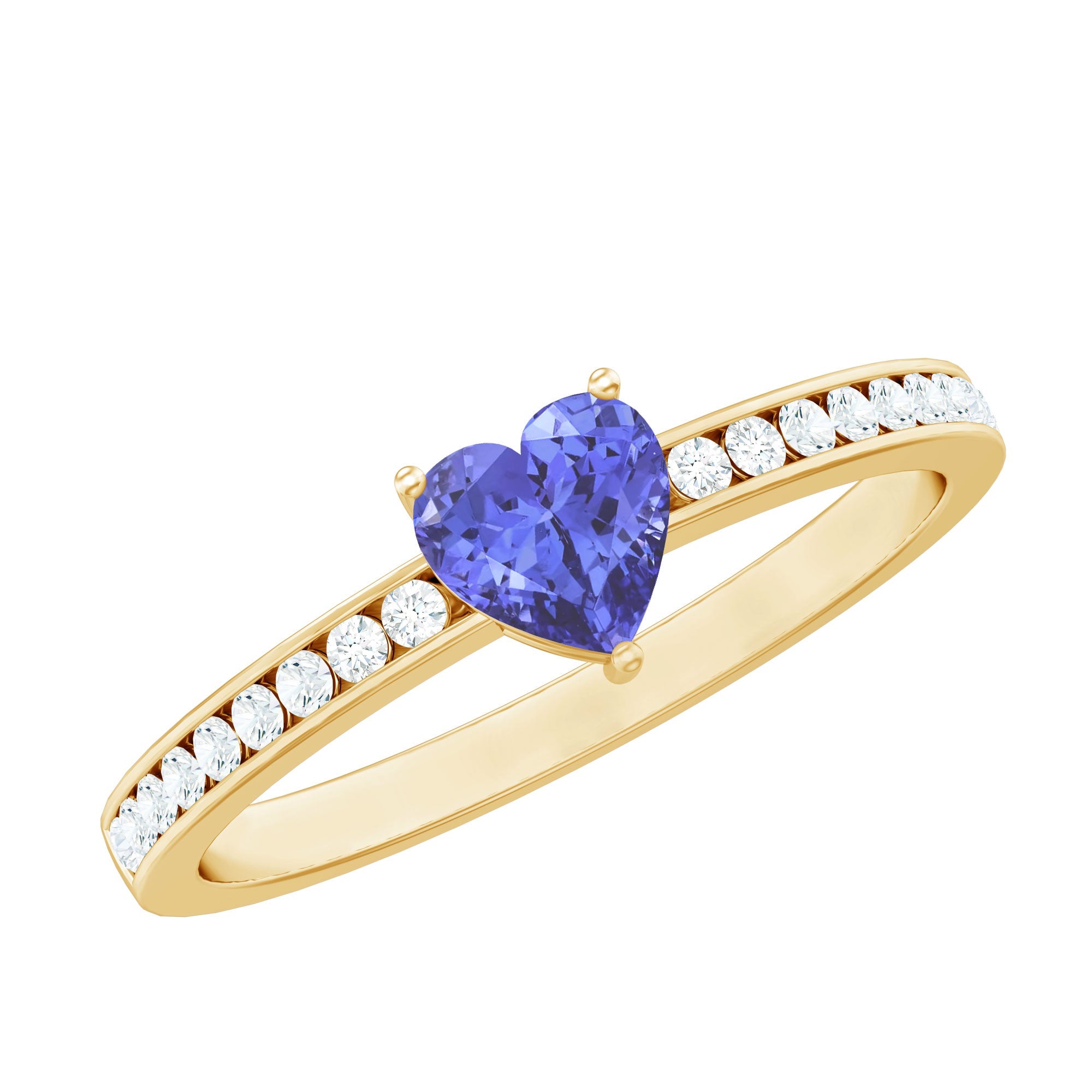 Tanzanite Heart Ring – Natural AAA Quality Promise Ring with Diamond Accent