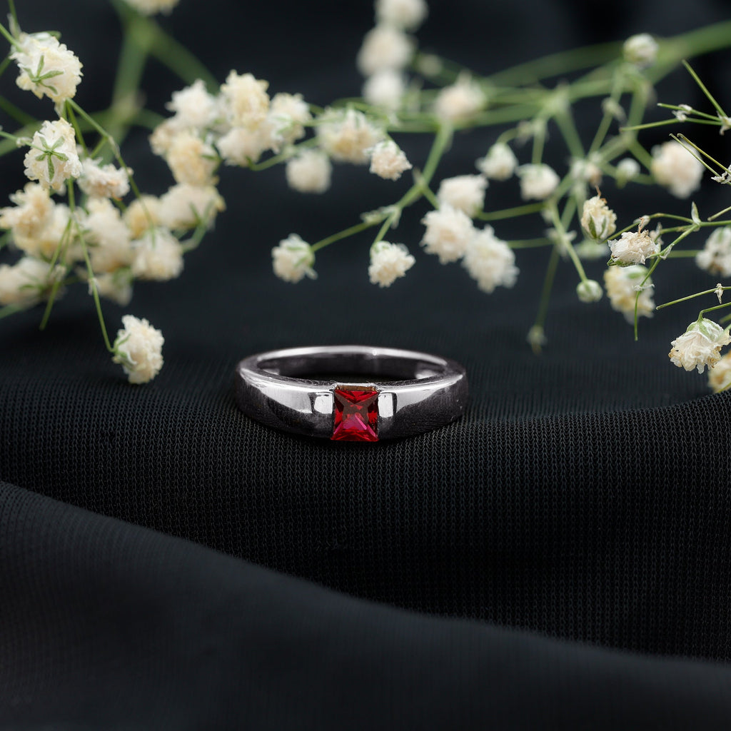 Lab Grown Ruby Ring – 1.5 Carat Princess Cut Solitaire Band with AAAA Quality Gemstone