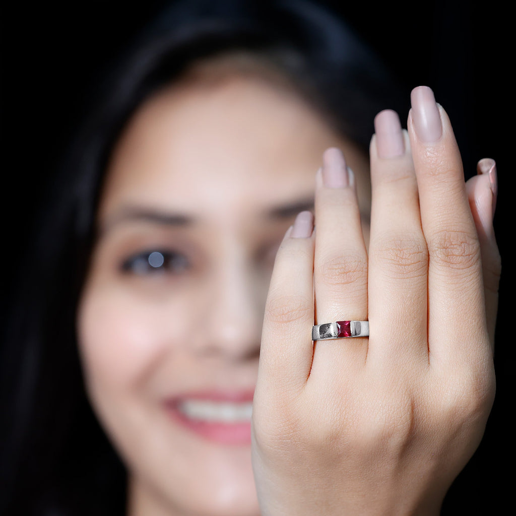 Lab Grown Ruby Ring – 1.5 Carat Princess Cut Solitaire Band with AAAA Quality Gemstone