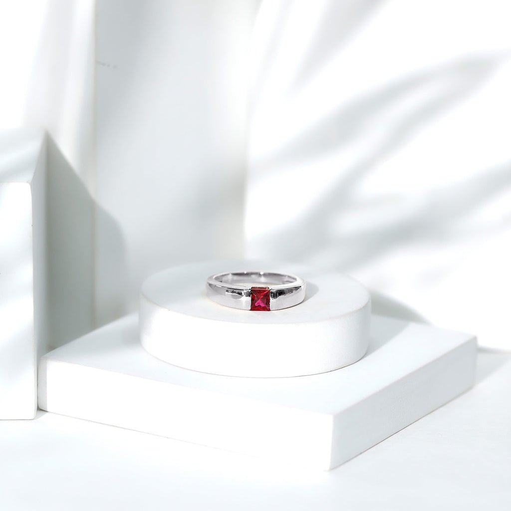 Lab Grown Ruby Ring – 1.5 Carat Princess Cut Solitaire Band with AAAA Quality Gemstone