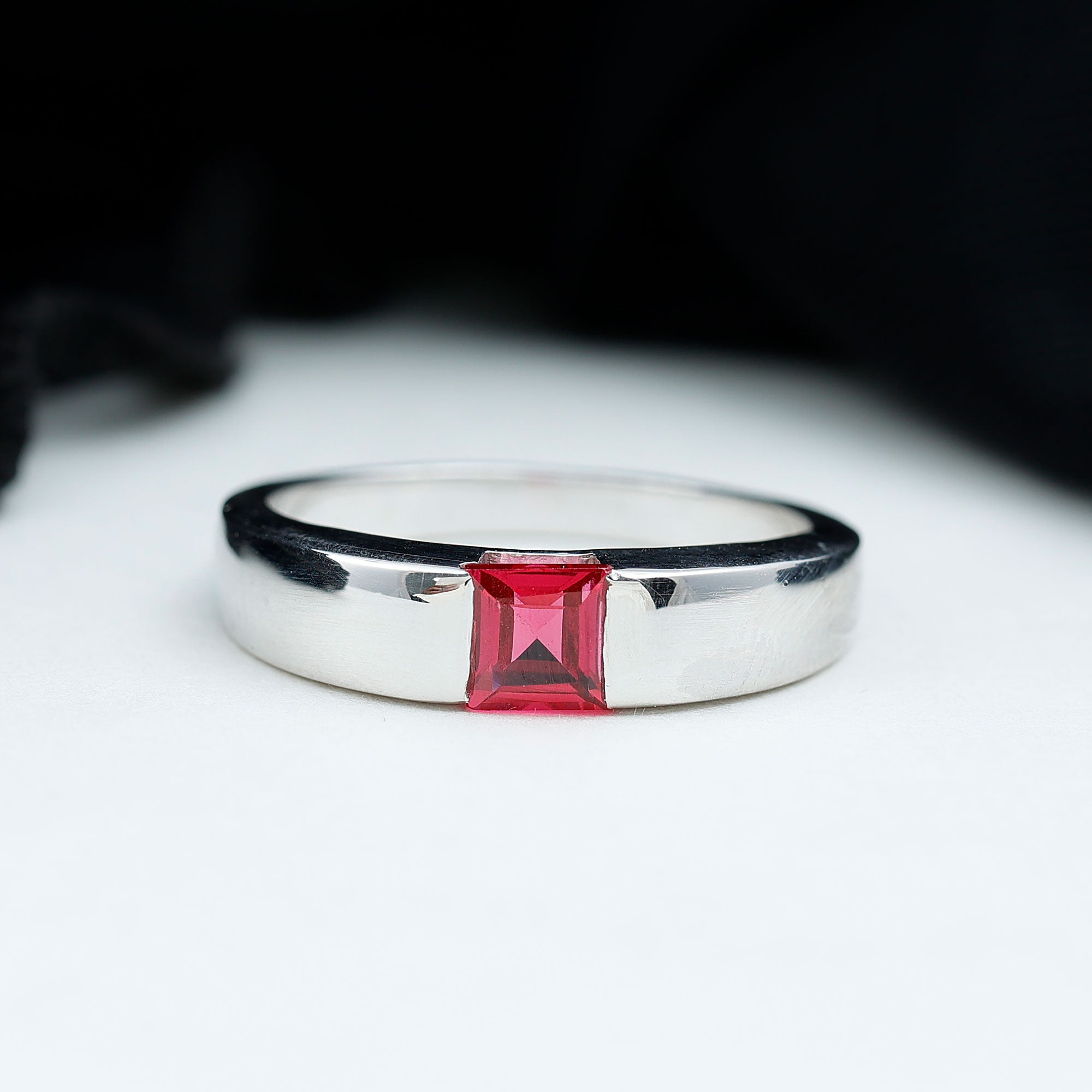 Lab Grown Ruby Ring – 1.5 Carat Princess Cut Solitaire Band with AAAA Quality Gemstone
