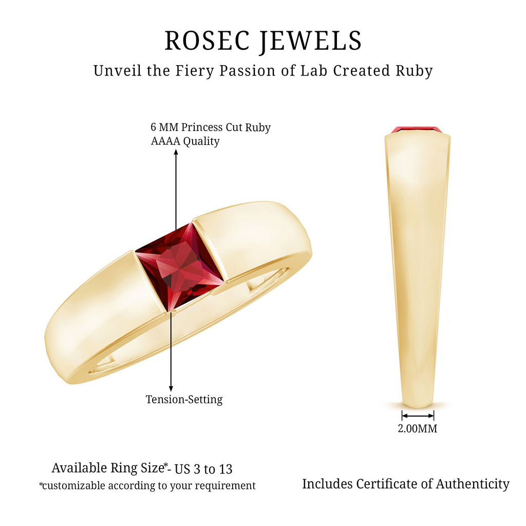 Lab Grown Ruby Ring – 1.5 Carat Princess Cut Solitaire Band with AAAA Quality Gemstone