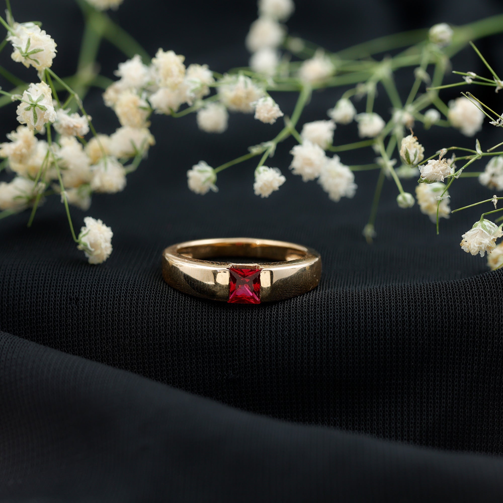 Lab Grown Ruby Ring – 1.5 Carat Princess Cut Solitaire Band with AAAA Quality Gemstone
