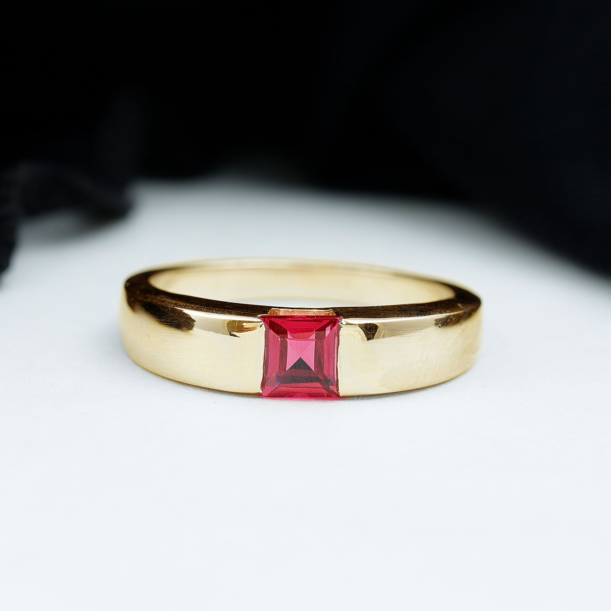 Lab Grown Ruby Ring – 1.5 Carat Princess Cut Solitaire Band with AAAA Quality Gemstone