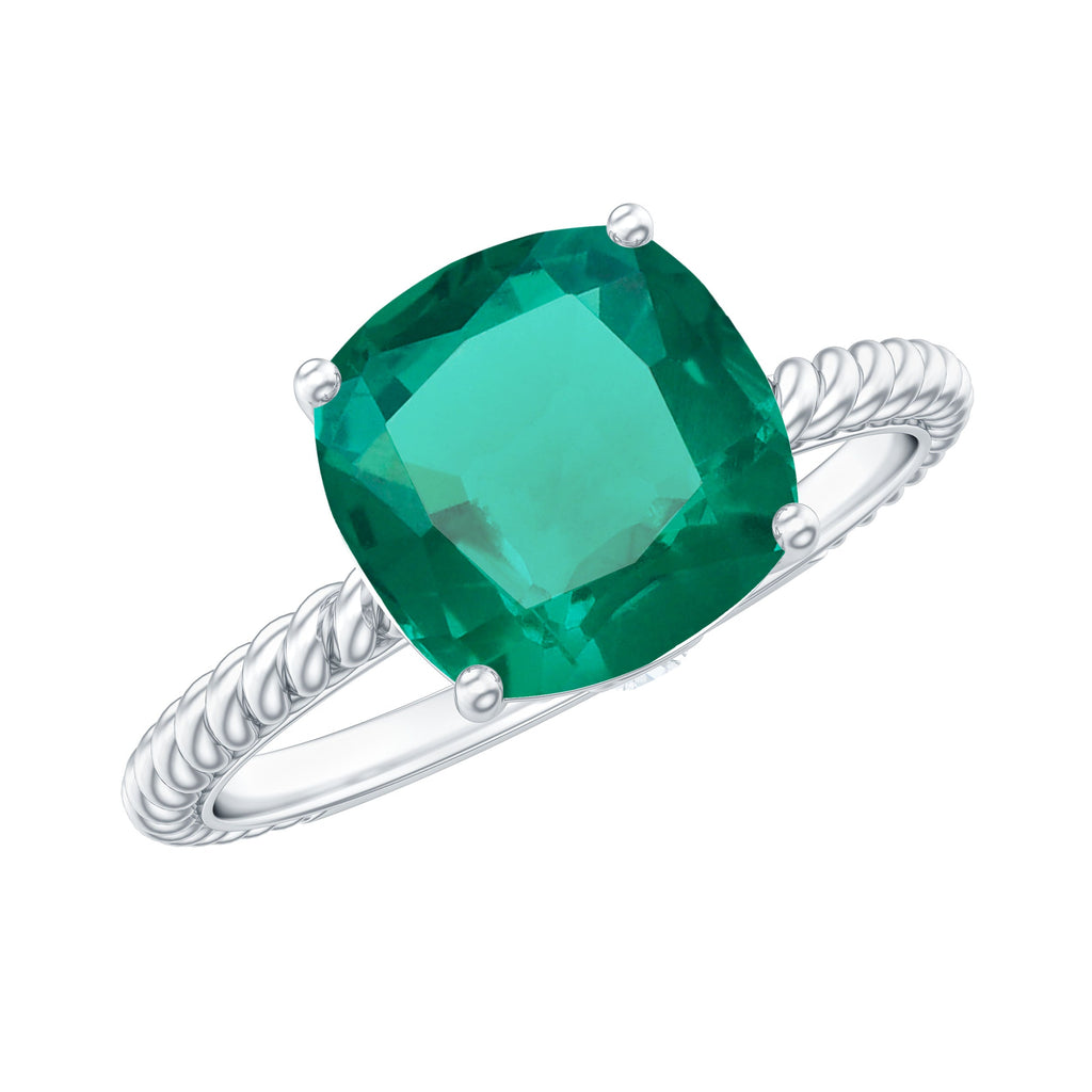 Certified 2 Carat Cushion Cut Lab Grown Emerald Ring for Engagement